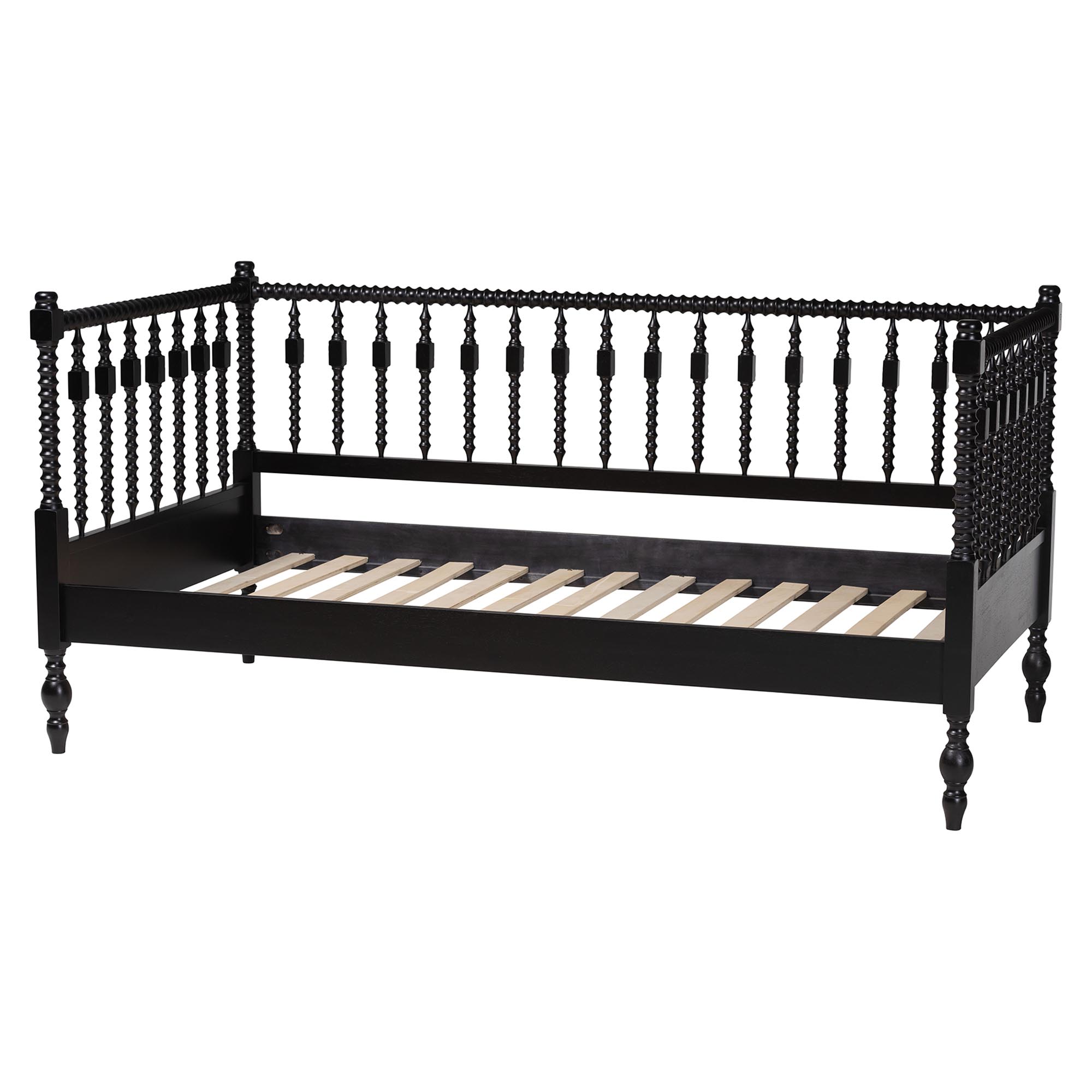 Baxton Studio Callison Spindle Daybed - Turned Farmhouse Sofa Bed with Spoked Frame Border for Living Room, Guest Room, or Kids Room, Black, Twin