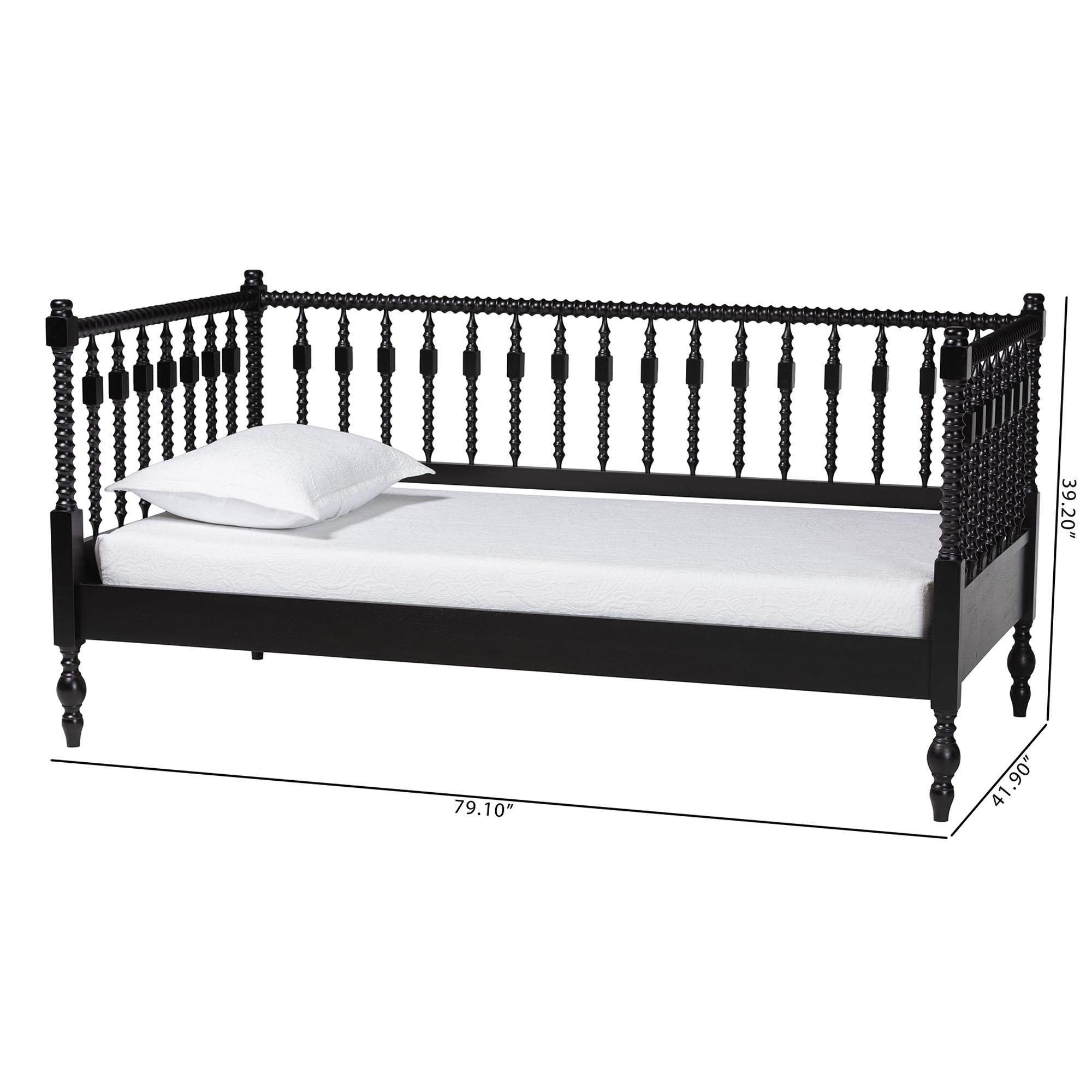 Baxton Studio Callison Spindle Daybed - Turned Farmhouse Sofa Bed with Spoked Frame Border for Living Room, Guest Room, or Kids Room, Black, Twin