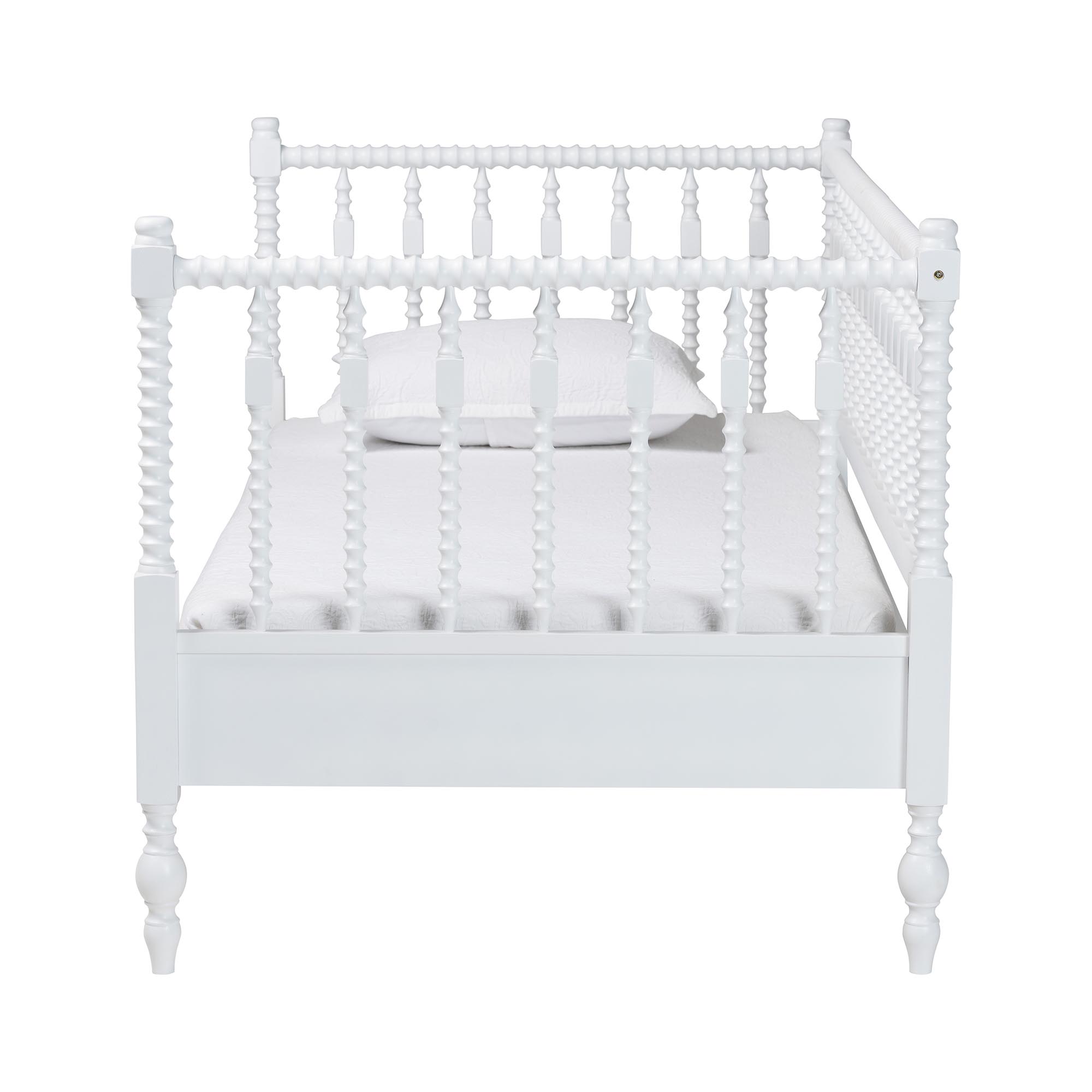 Baxton Studio Callison Spindle Daybed - Turned Farmhouse Sofa Bed with Spoked Frame Border for Living Room, Guest Room, or Kids Room, White, Twin