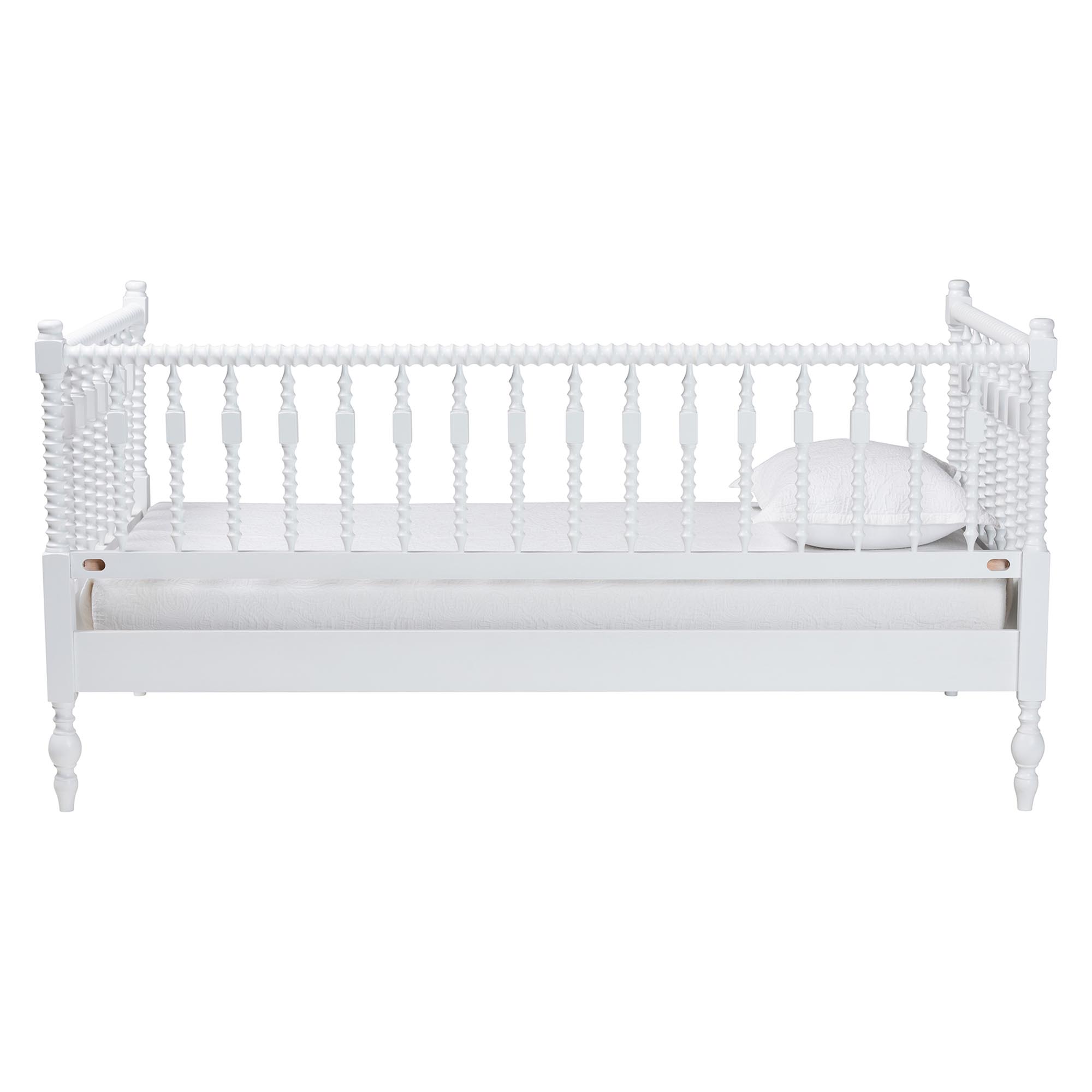 Baxton Studio Callison Spindle Daybed - Turned Farmhouse Sofa Bed with Spoked Frame Border for Living Room, Guest Room, or Kids Room, White, Twin