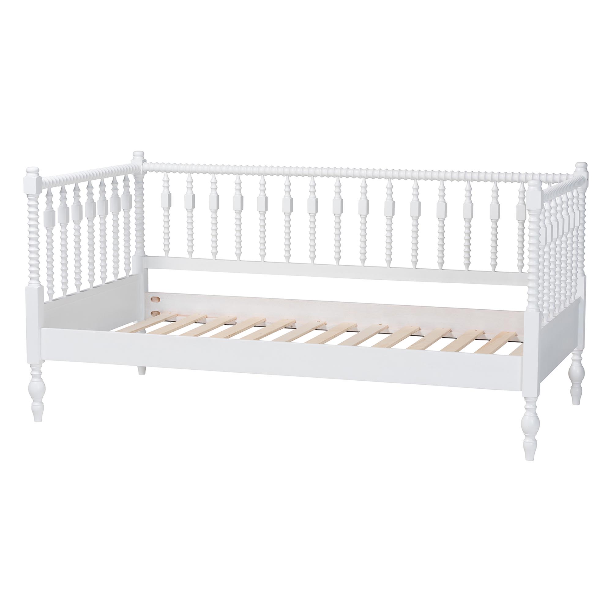 Baxton Studio Callison Spindle Daybed - Turned Farmhouse Sofa Bed with Spoked Frame Border for Living Room, Guest Room, or Kids Room, White, Twin