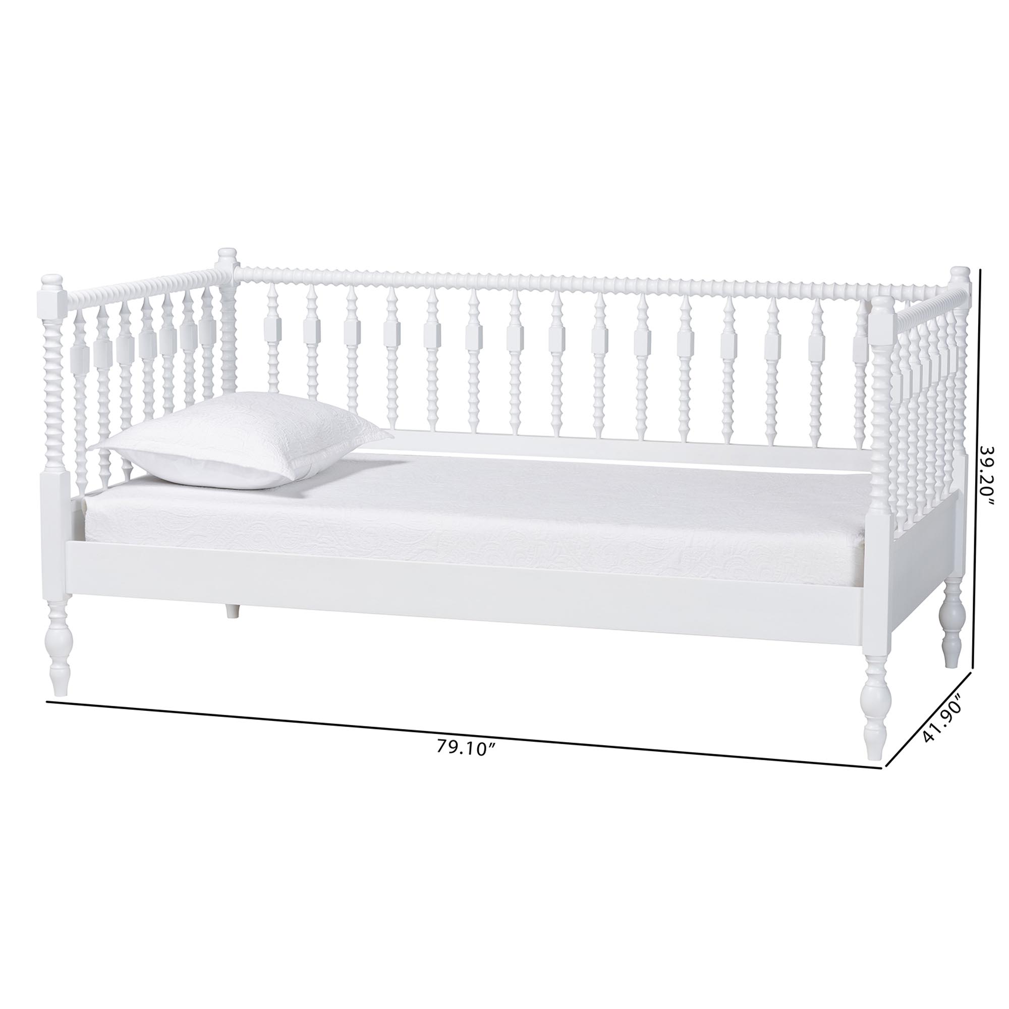 Baxton Studio Callison Spindle Daybed - Turned Farmhouse Sofa Bed with Spoked Frame Border for Living Room, Guest Room, or Kids Room, White, Twin