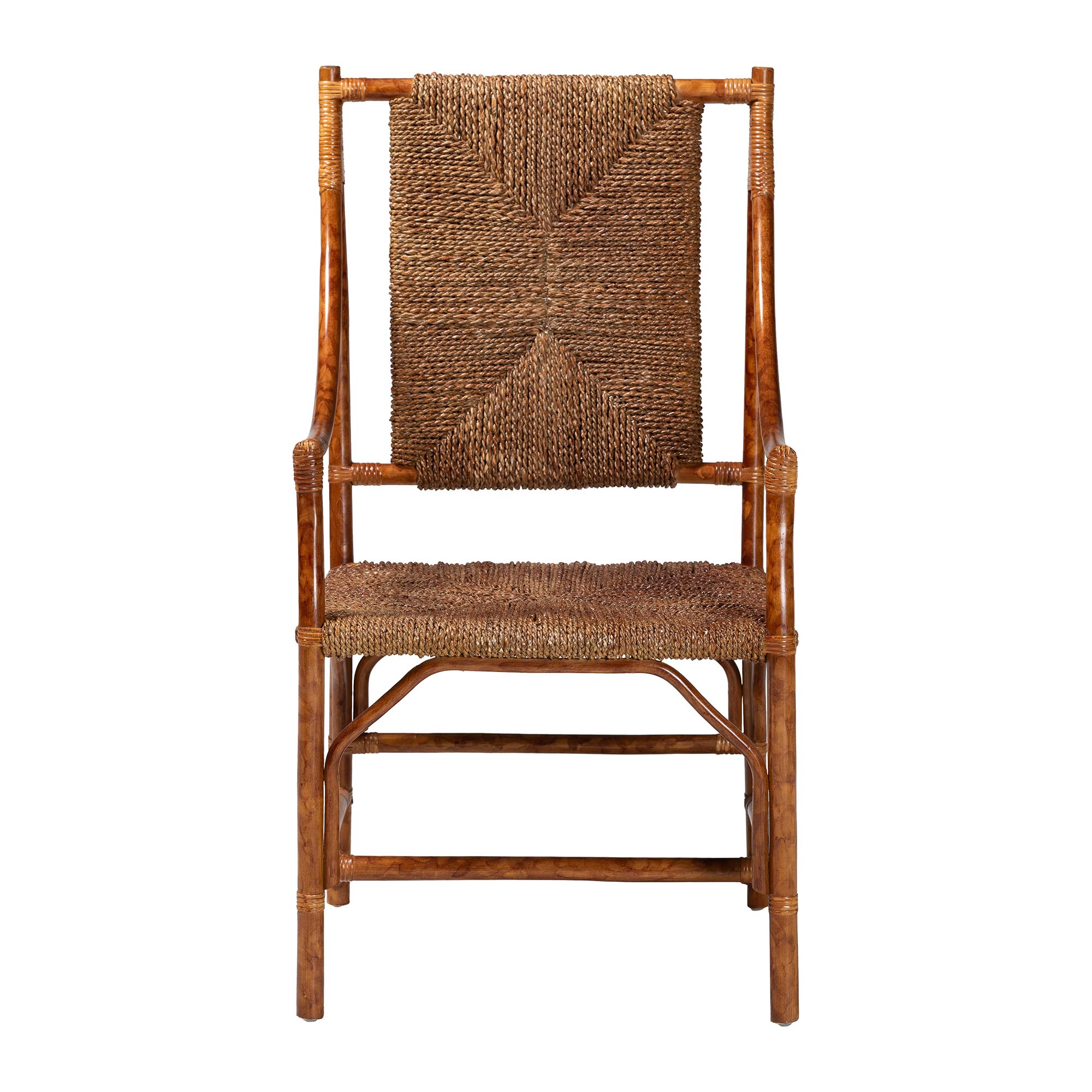 bali & pari Ramos Marbled Tortoise Natural Rattan and Seagrass Armchair - Handwoven Wicker Chair, Rustic Boho Accent Seating for Living Room or Lounge