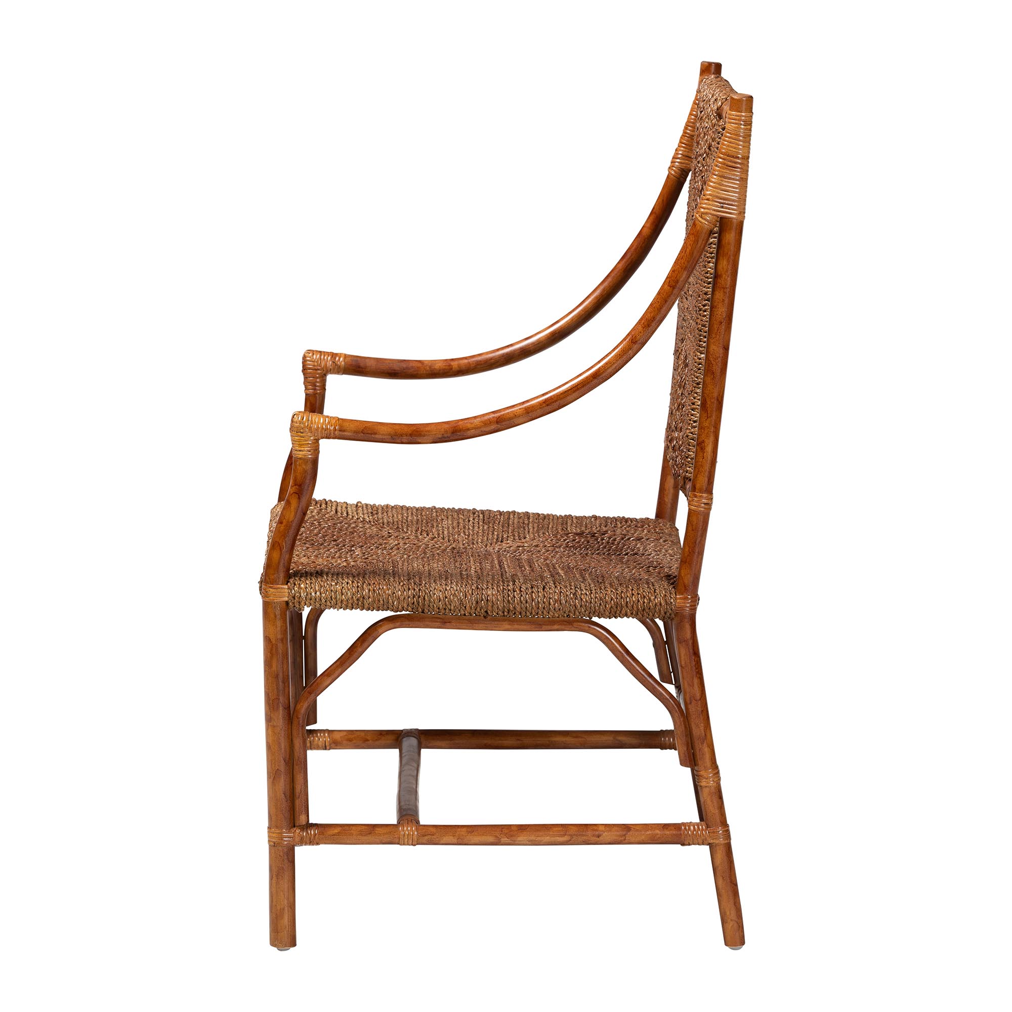 bali & pari Ramos Marbled Tortoise Natural Rattan and Seagrass Armchair - Handwoven Wicker Chair, Rustic Boho Accent Seating for Living Room or Lounge