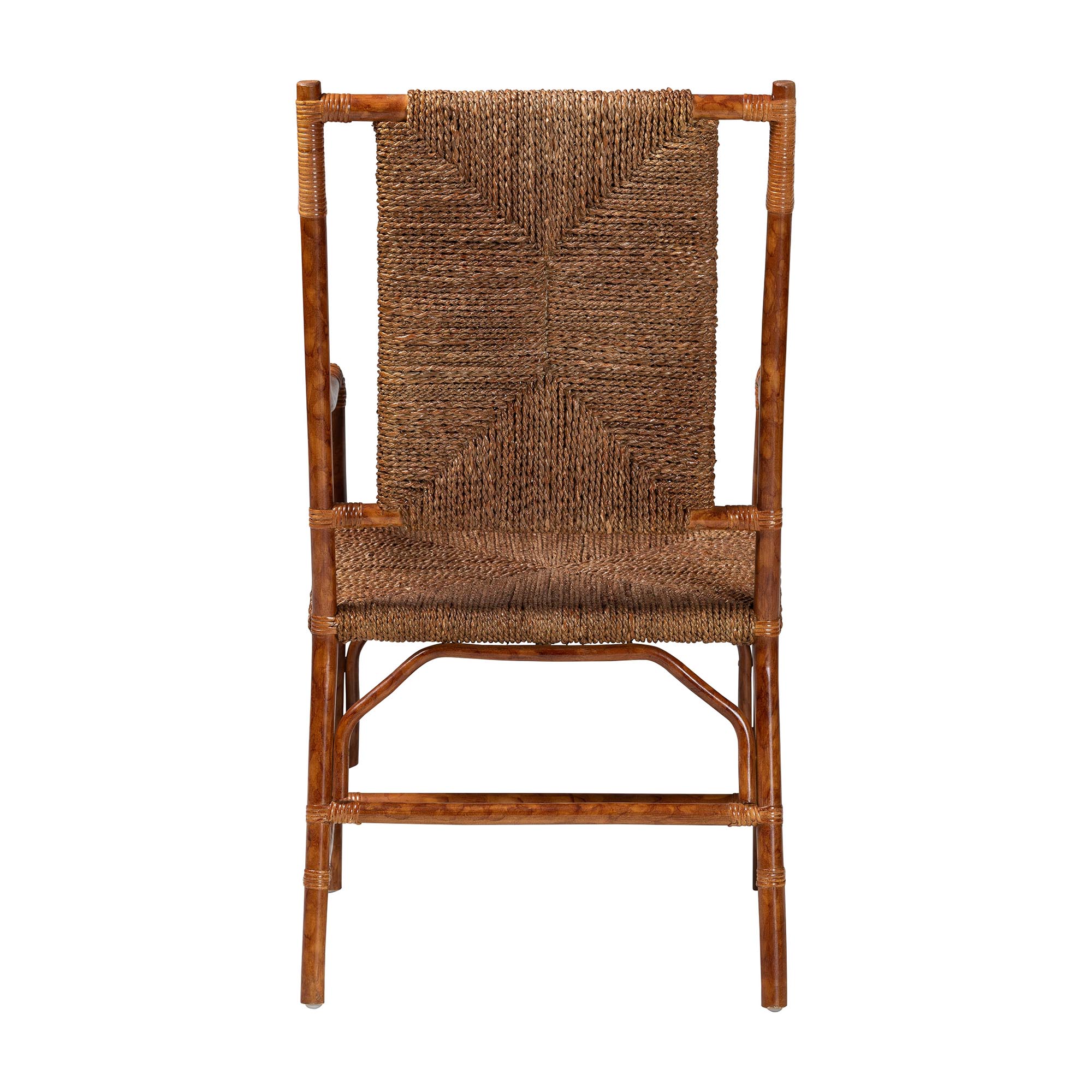 bali & pari Ramos Marbled Tortoise Natural Rattan and Seagrass Armchair - Handwoven Wicker Chair, Rustic Boho Accent Seating for Living Room or Lounge