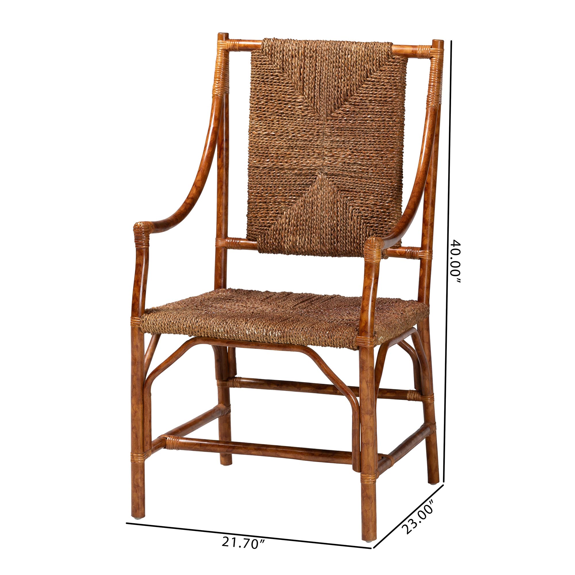bali & pari Ramos Marbled Tortoise Natural Rattan and Seagrass Armchair - Handwoven Wicker Chair, Rustic Boho Accent Seating for Living Room or Lounge
