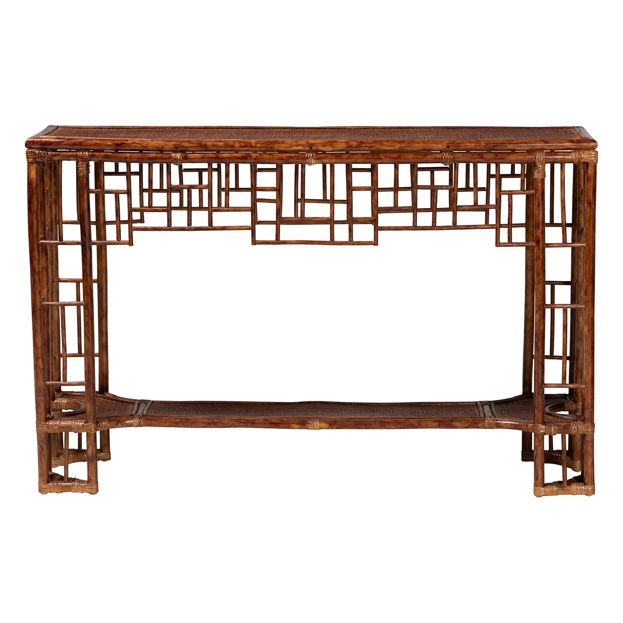 bali & pari Tahlia Marbled Tortoise Natural Rattan Console Table - Handcrafted Wicker Accent Table with Coastal Boho Style