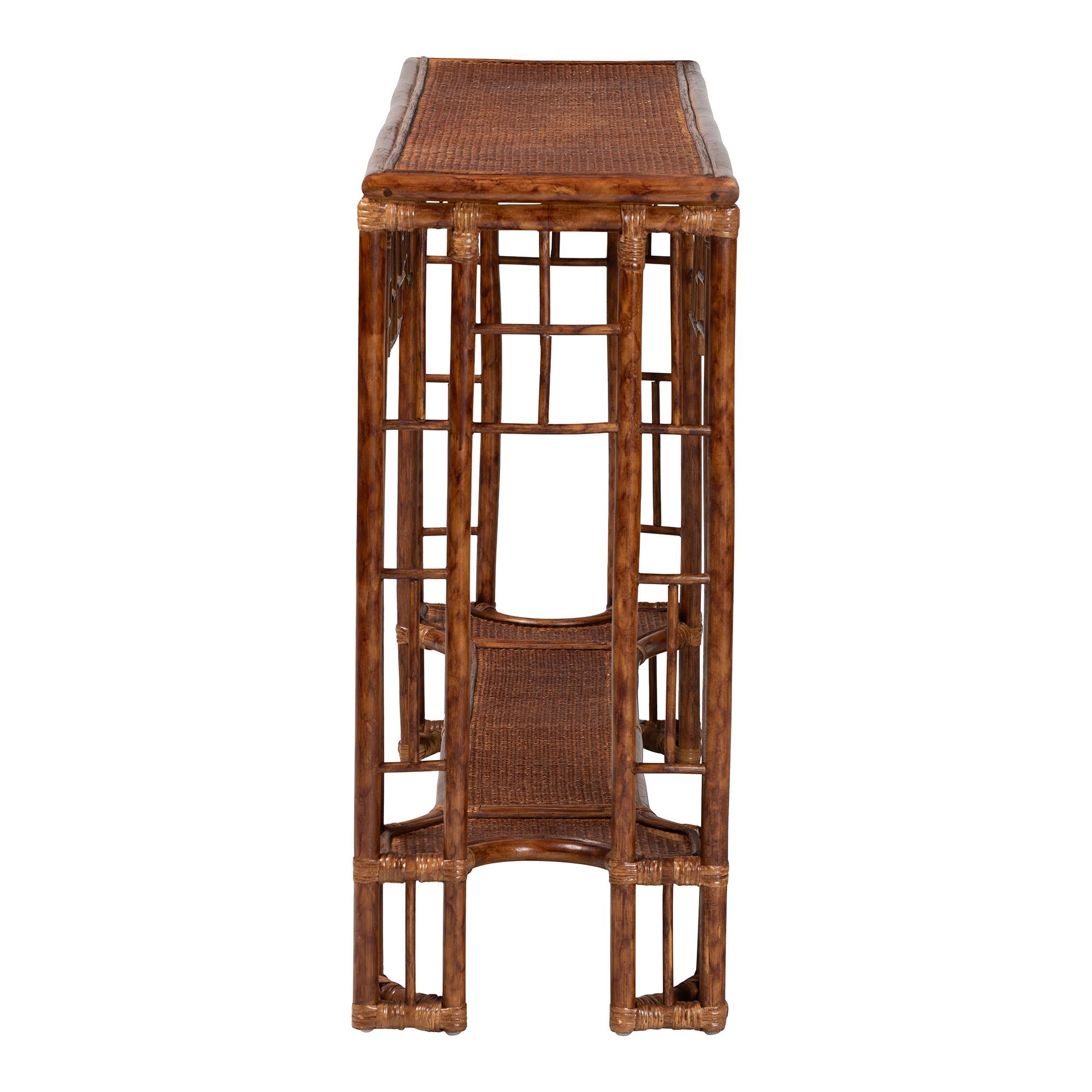 bali & pari Tahlia Marbled Tortoise Natural Rattan Console Table - Handcrafted Wicker Accent Table with Coastal Boho Style