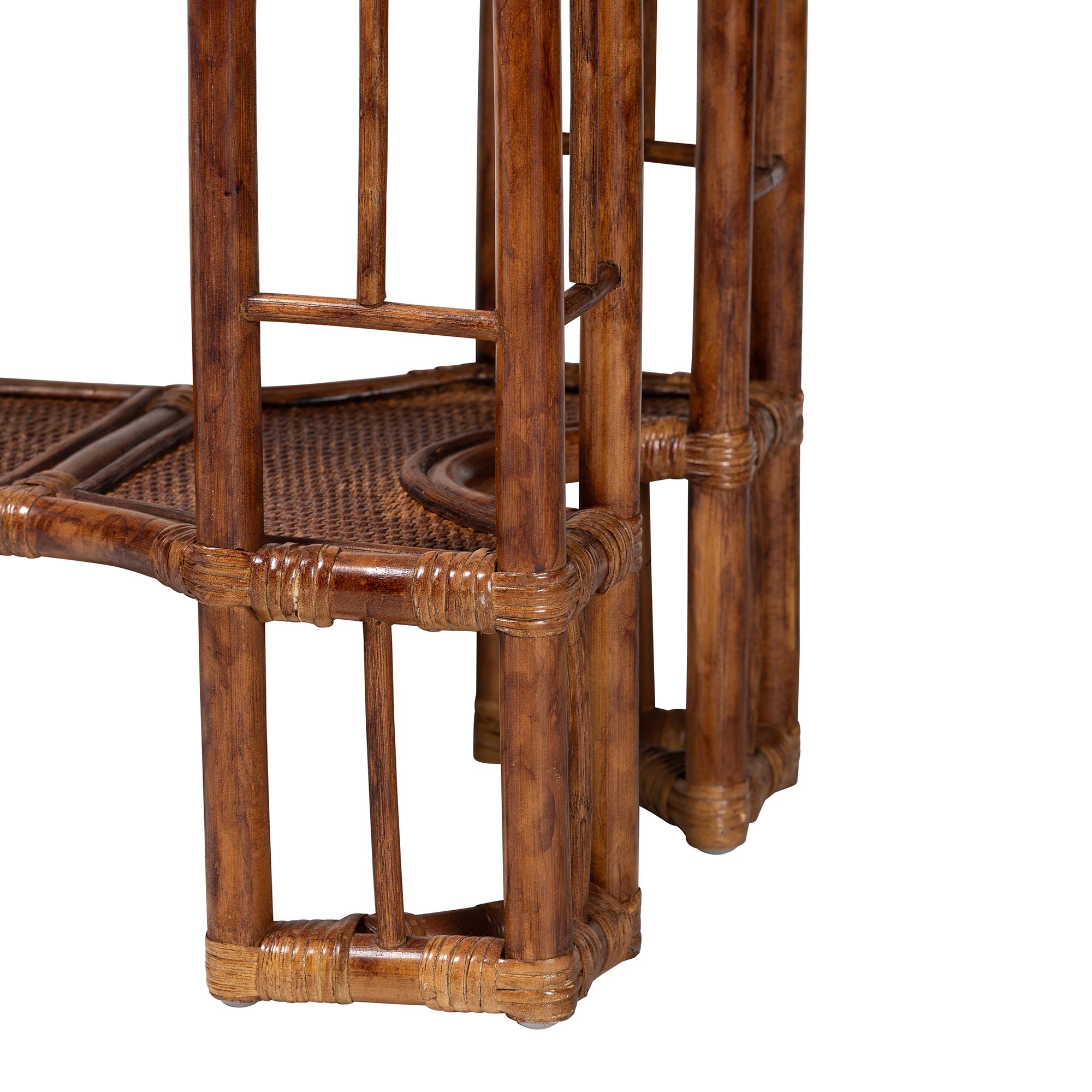 bali & pari Tahlia Marbled Tortoise Natural Rattan Console Table - Handcrafted Wicker Accent Table with Coastal Boho Style