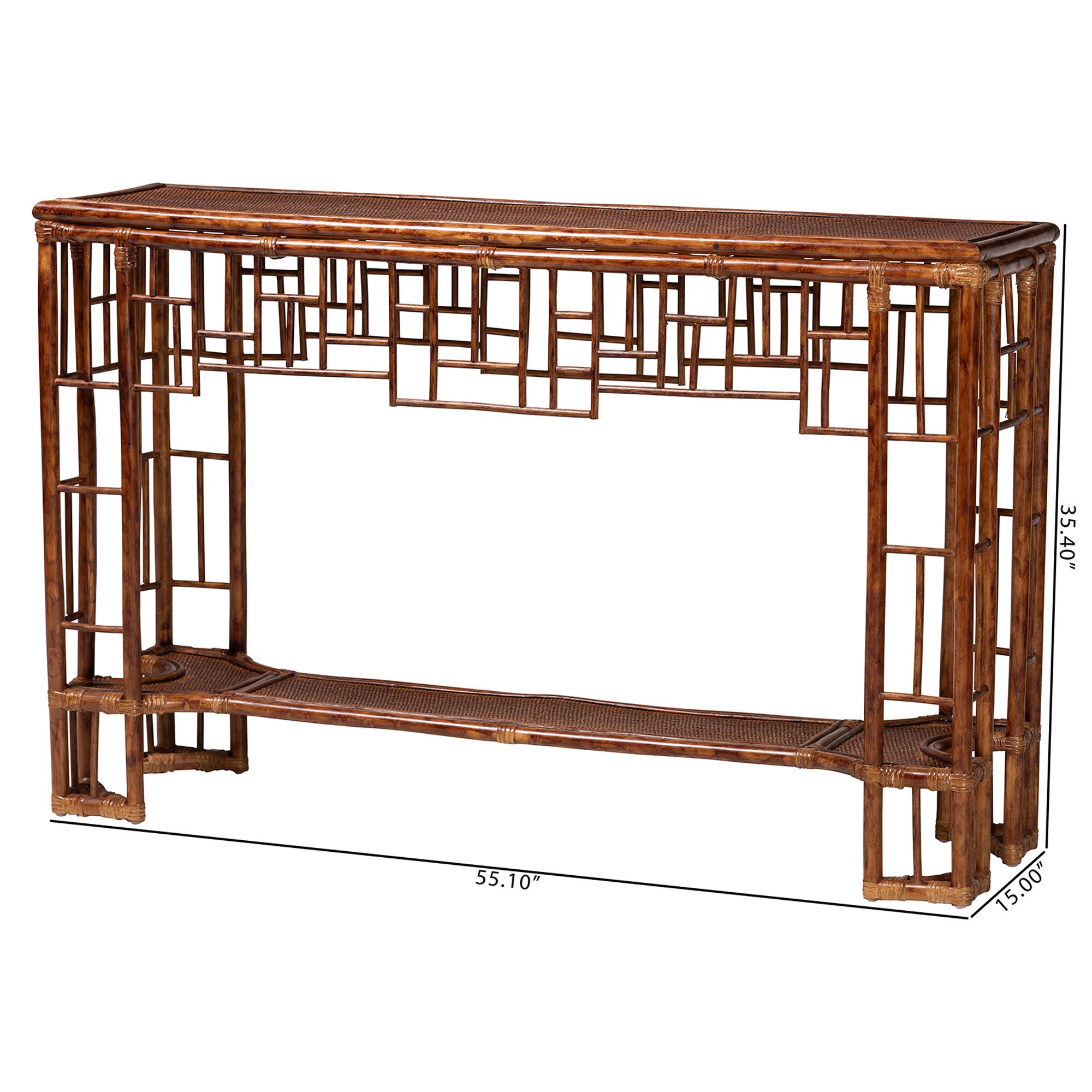 bali & pari Tahlia Marbled Tortoise Natural Rattan Console Table - Handcrafted Wicker Accent Table with Coastal Boho Style