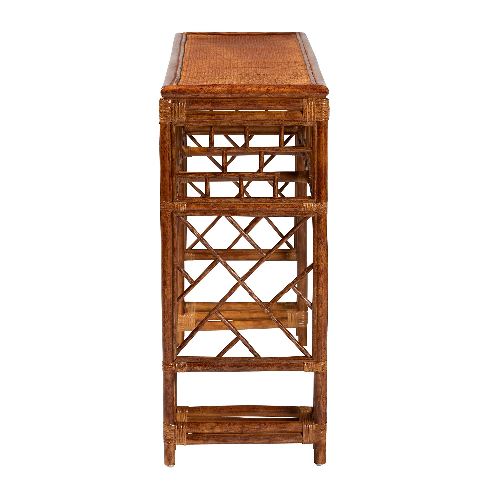 bali & pari Wahid Marbled Tortoise Natural Rattan Console Table - Handcrafted Wicker Accent Table with Coastal Boho Style for Entryway or Living Room