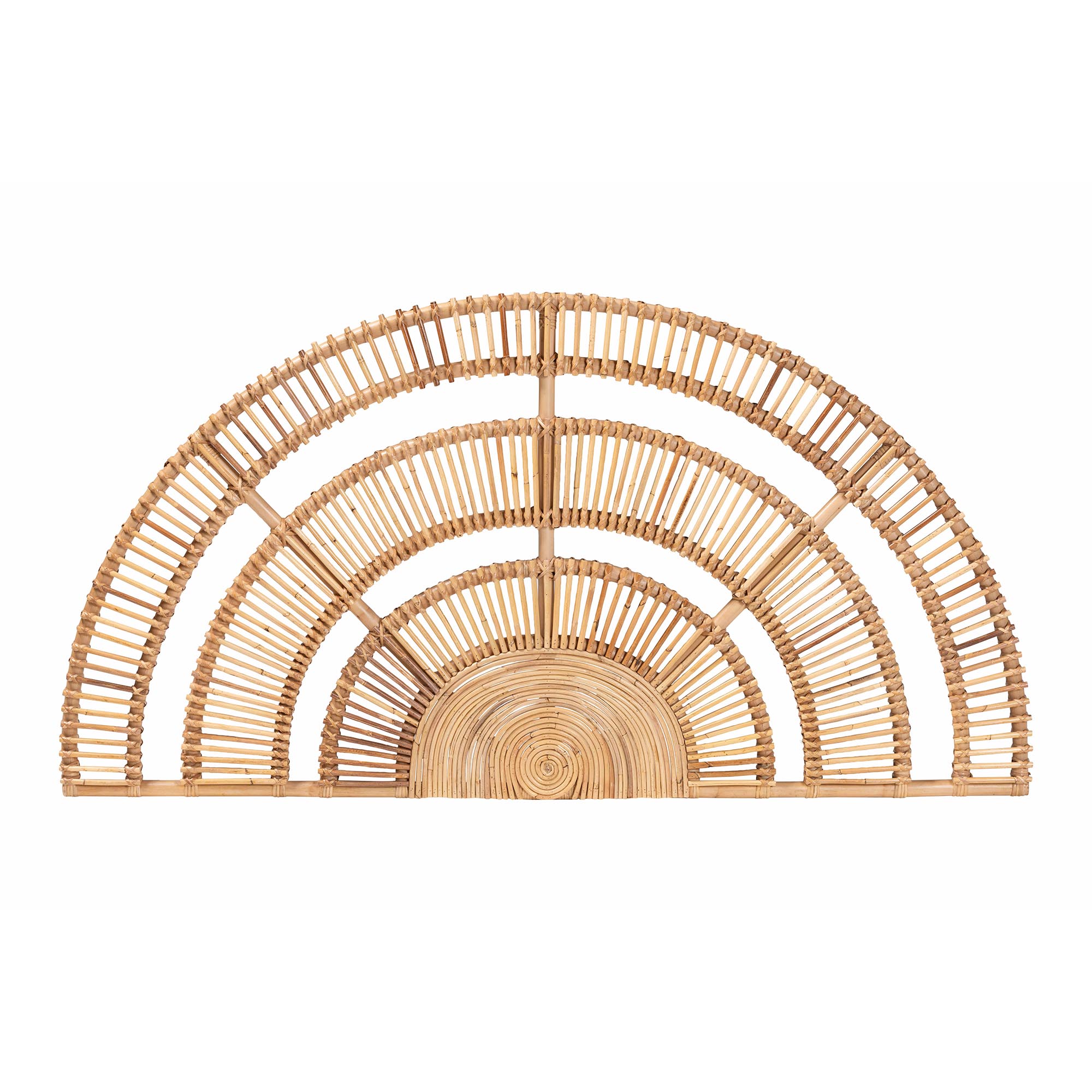 bali & pari Luna Natural Rattan Headboard - Handwoven Wicker Wall-Mount Headboard in Half-Moon Shape, Coastal Boho Bedroom Backdrop, Queen