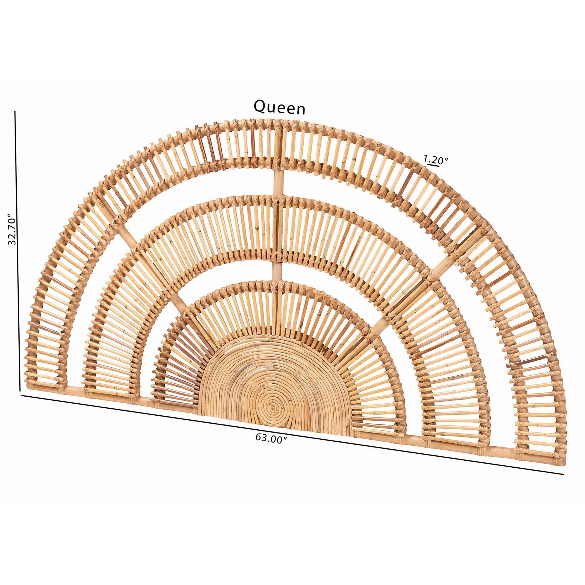 bali & pari Luna Natural Rattan Headboard - Handwoven Wicker Wall-Mount Headboard in Half-Moon Shape, Coastal Boho Bedroom Backdrop, Queen