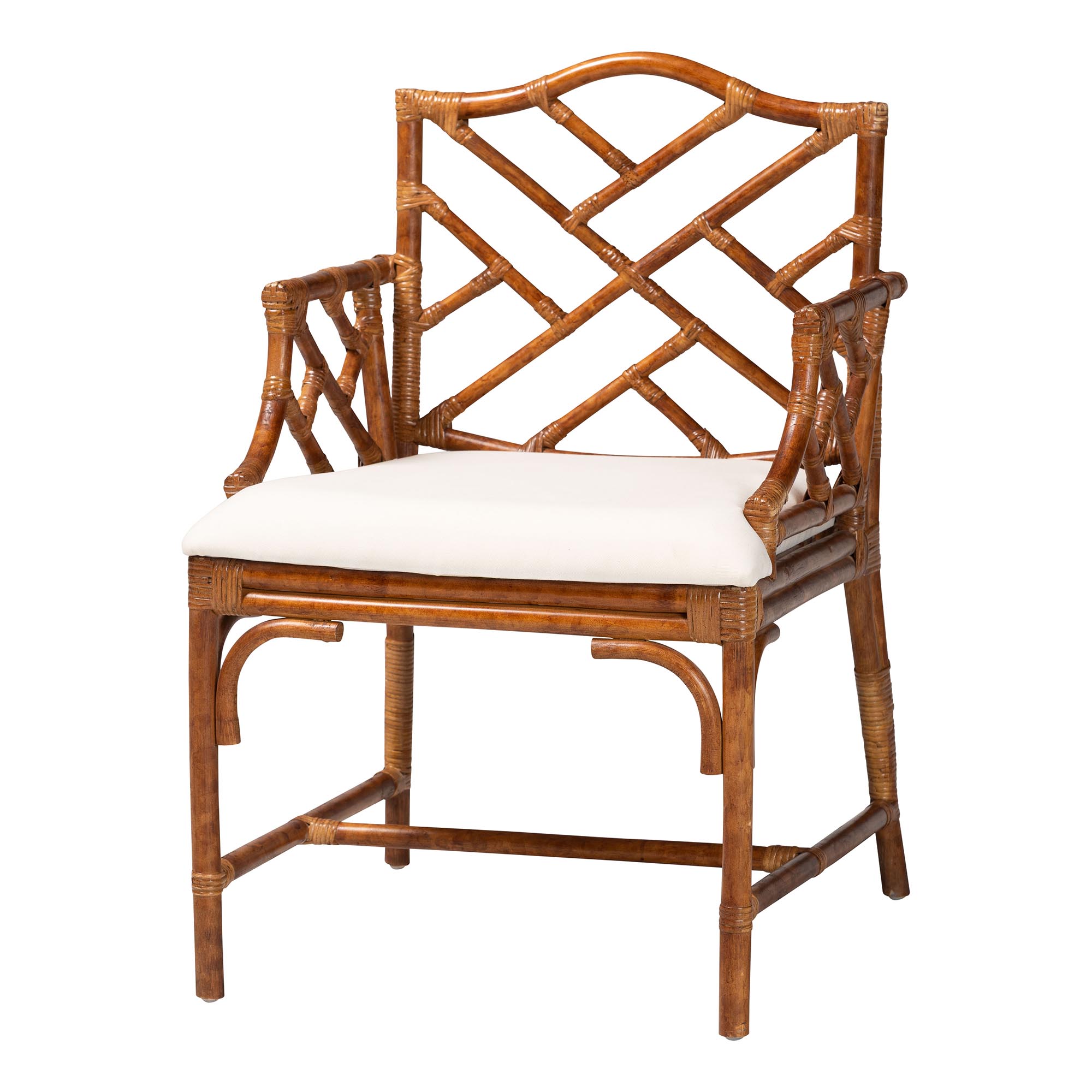 bali & pari Aella Marbled Tortoise Natural Rattan Armchair - Handcrafted Wicker Accent Seating with Open Back, Boho Coastal Seating for Living Room
