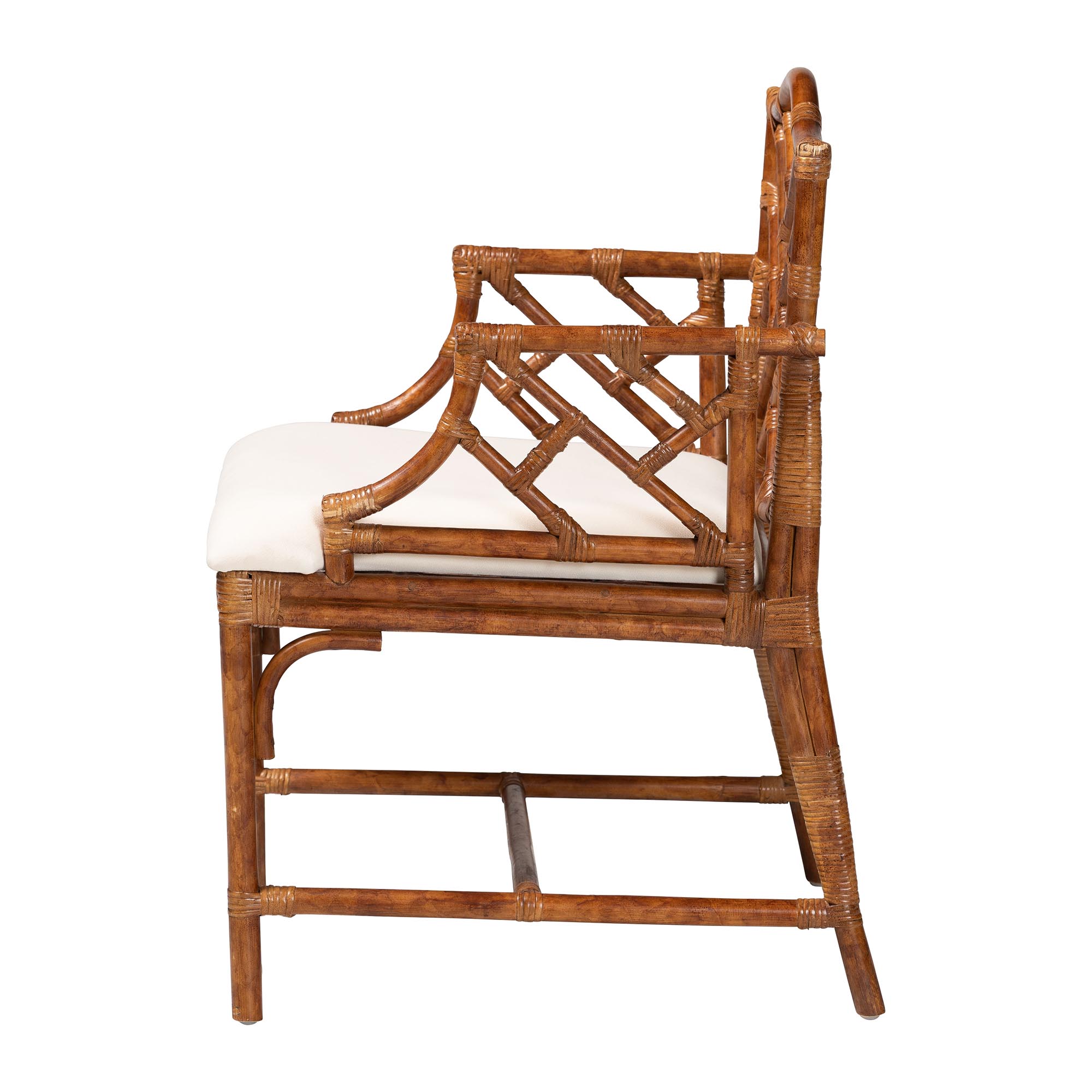 bali & pari Aella Marbled Tortoise Natural Rattan Armchair - Handcrafted Wicker Accent Seating with Open Back, Boho Coastal Seating for Living Room