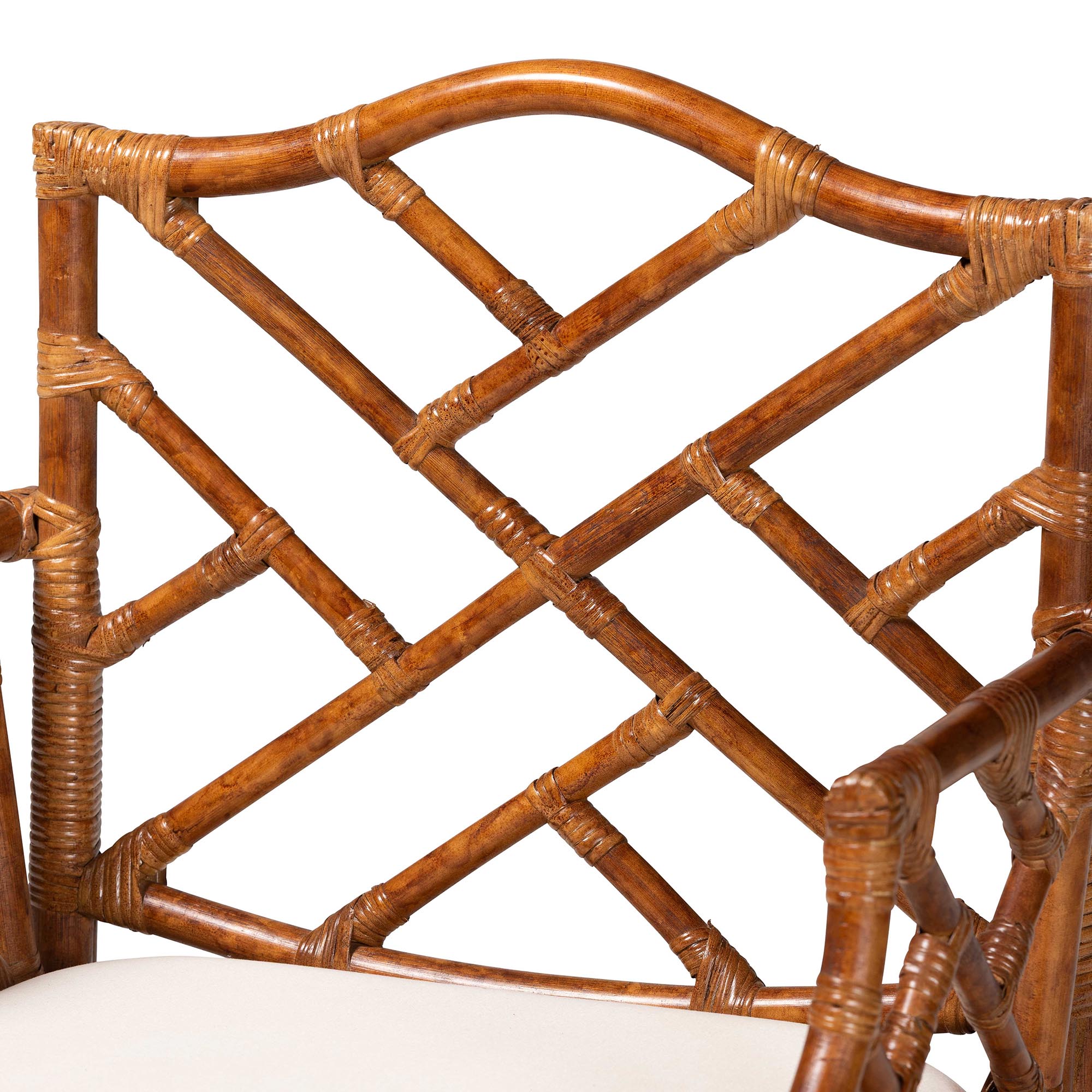 bali & pari Aella Marbled Tortoise Natural Rattan Armchair - Handcrafted Wicker Accent Seating with Open Back, Boho Coastal Seating for Living Room