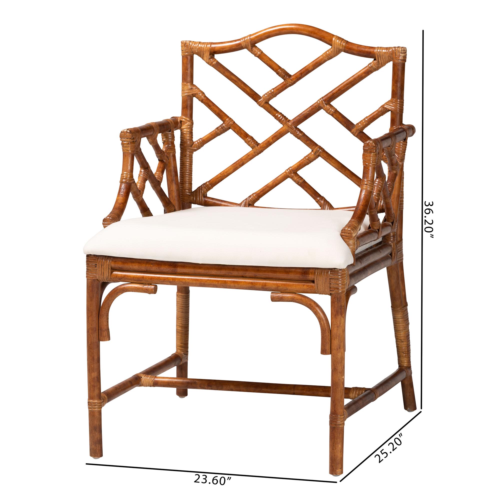 bali & pari Aella Marbled Tortoise Natural Rattan Armchair - Handcrafted Wicker Accent Seating with Open Back, Boho Coastal Seating for Living Room