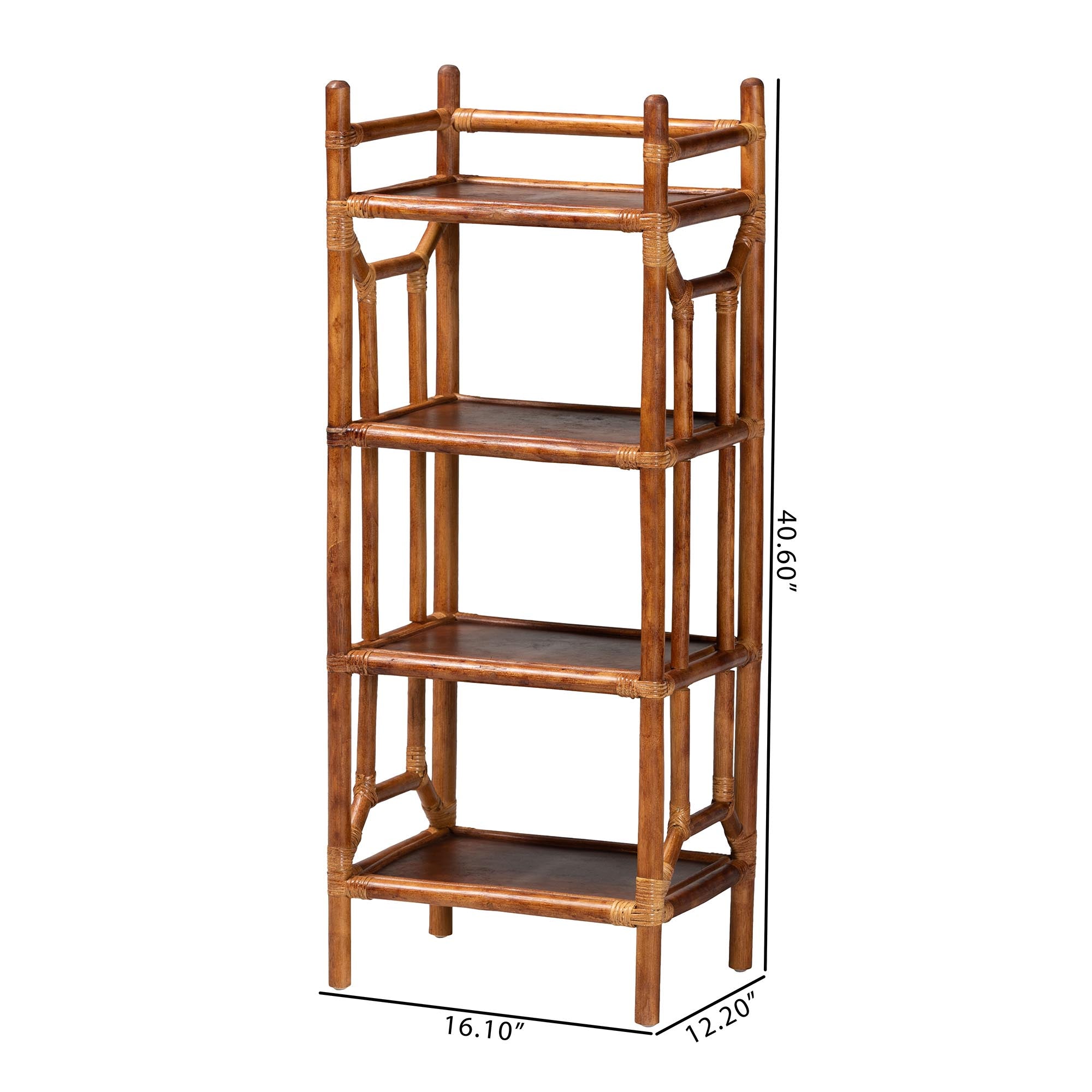 bali & pari Basile Marbled Tortoise Natural Rattan Display Shelf - 4-Tier Handcrafted Wicker Etagere, Tropical Vertical Bookcase for Living Room or Entryway