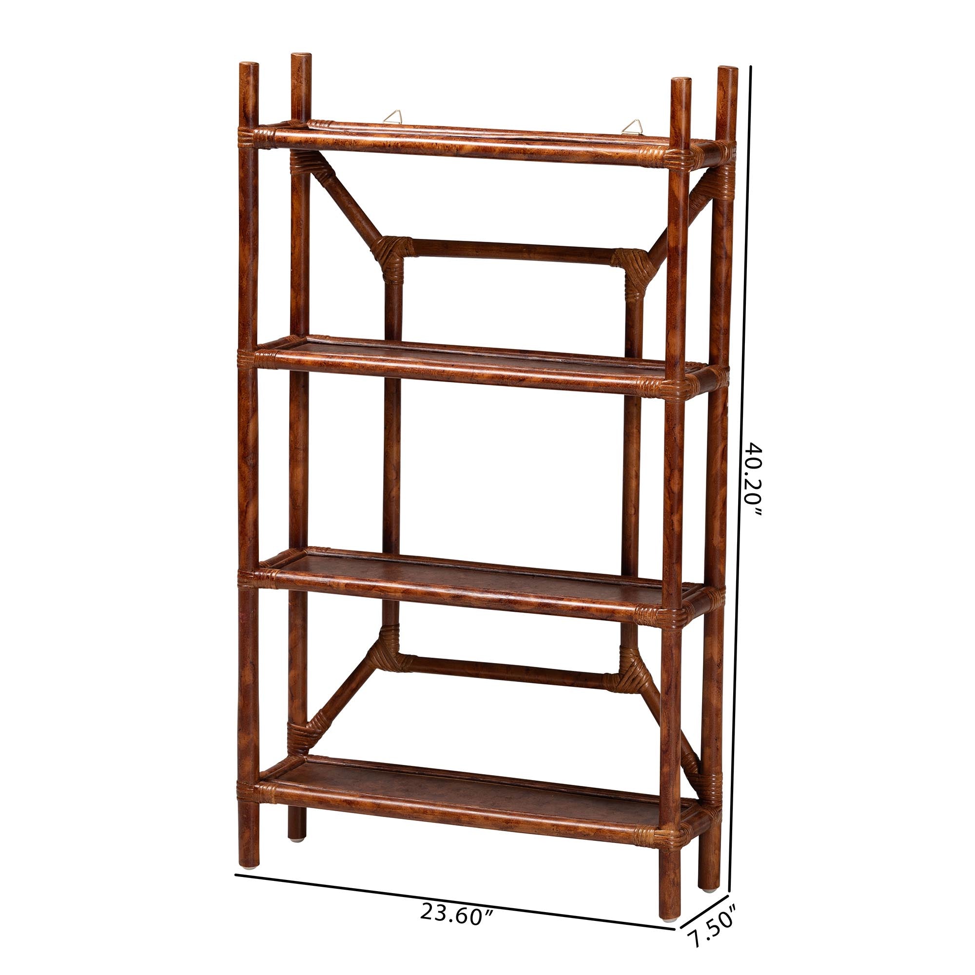 bali & pari Basile Marbled Tortoise Rattan 4-Tier Wall Display Shelf - Decorative Floating Wicker Storage Organizer for Living Room, Bedroom, or Entryway