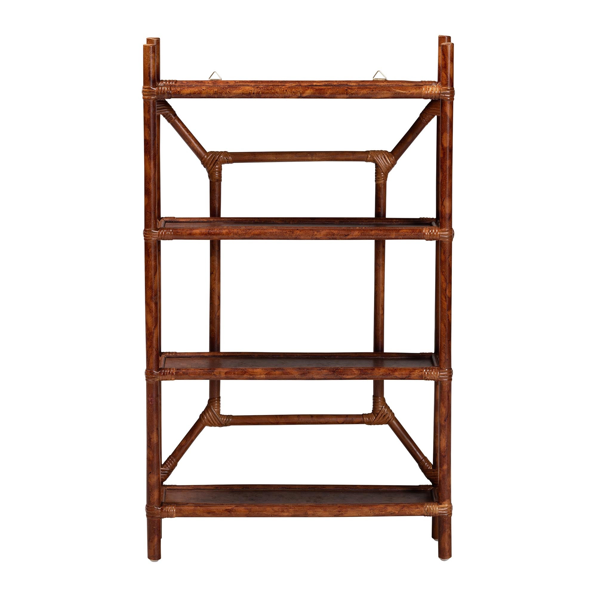 bali & pari Basile Marbled Tortoise Rattan 4-Tier Wall Display Shelf - Decorative Floating Wicker Storage Organizer for Living Room, Bedroom, or Entryway