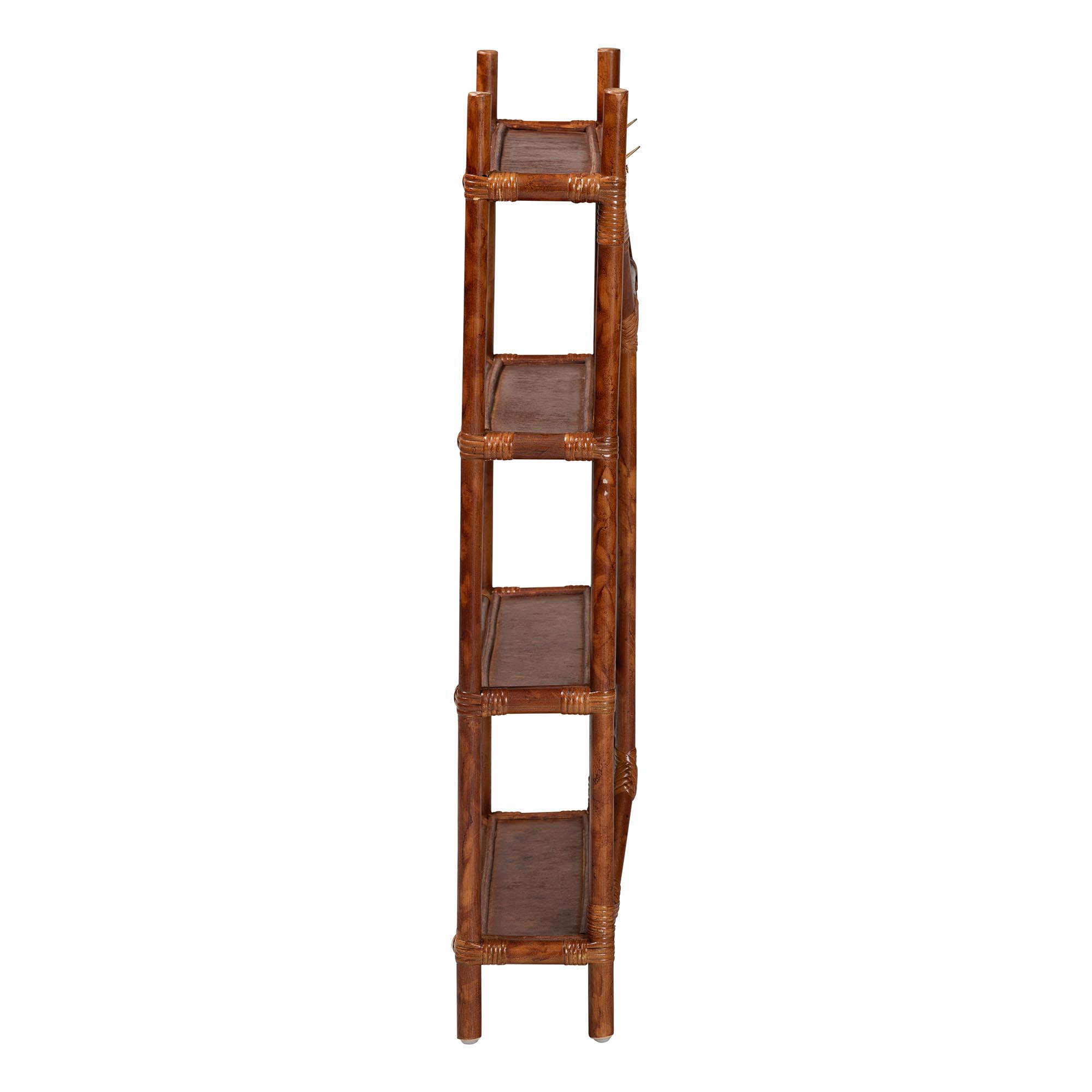 bali & pari Basile Marbled Tortoise Rattan 4-Tier Wall Display Shelf - Decorative Floating Wicker Storage Organizer for Living Room, Bedroom, or Entryway