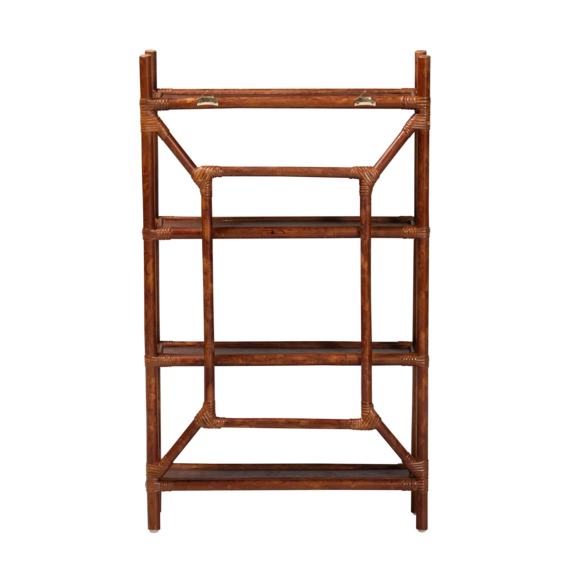 bali & pari Basile Marbled Tortoise Rattan 4-Tier Wall Display Shelf - Decorative Floating Wicker Storage Organizer for Living Room, Bedroom, or Entryway