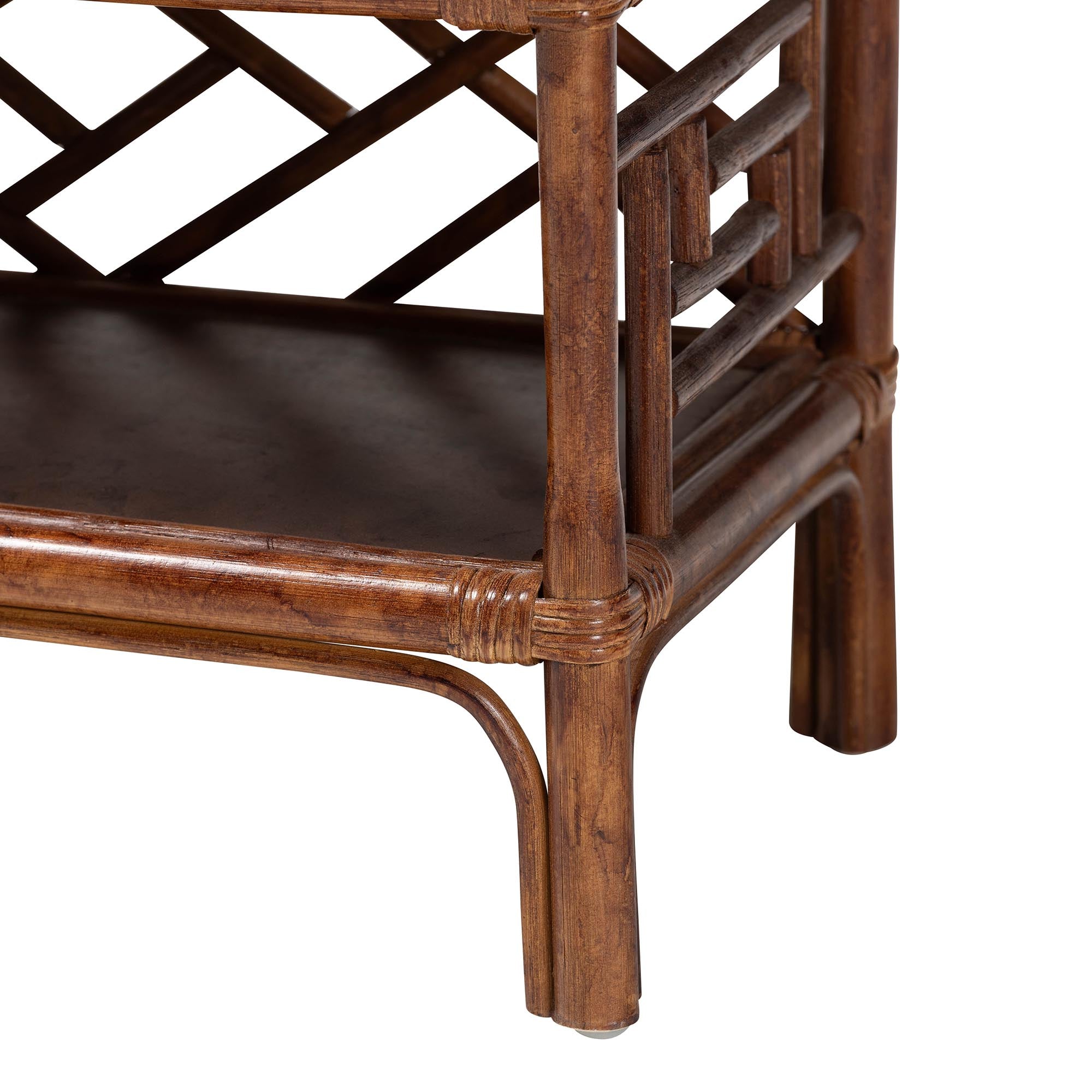 bali & pari Daemyn Marbled Tortoise Natural Rattan Nightstand - Handcrafted Wicker Bedside Table with Drawer and Open Shelving