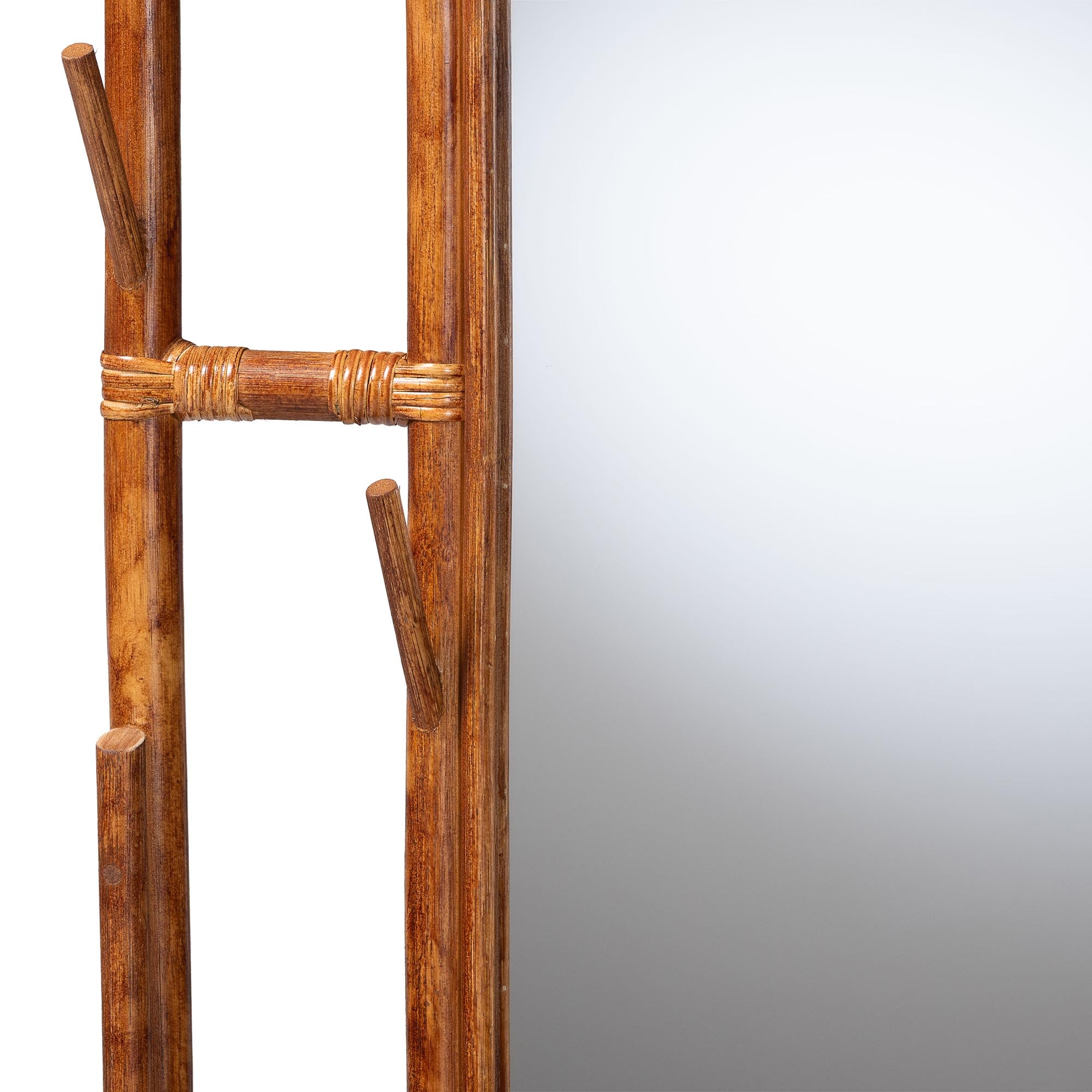 bali & pari Feyre Marbled Tortoise Natural Rattan Hall Tree - Handcrafted Wicker Entryway Organizer with Mirror, Shelving and Hooks, Tropical and Coastal Foyer Complement
