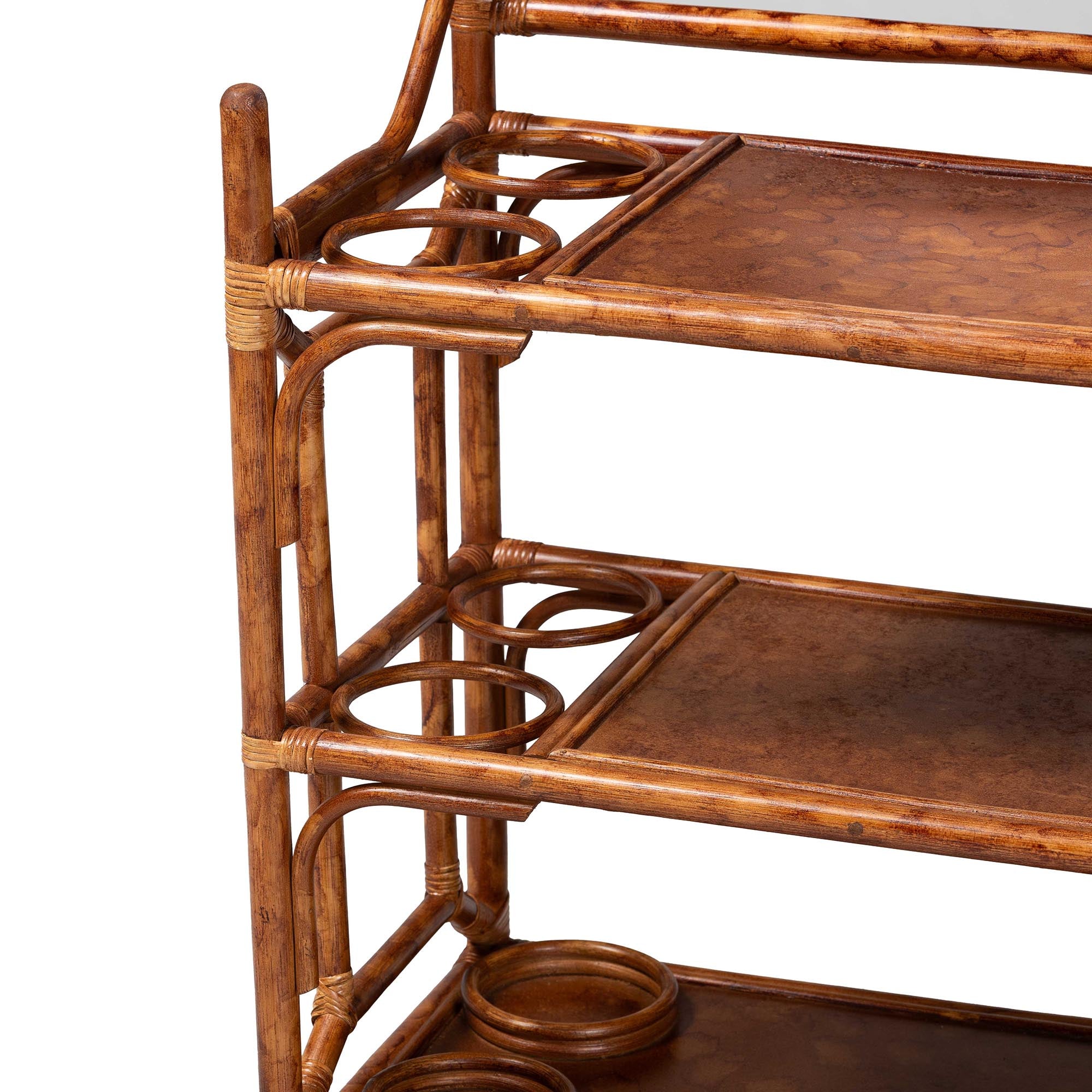 bali & pari Feyre Marbled Tortoise Natural Rattan Hall Tree - Handcrafted Wicker Entryway Organizer with Mirror, Shelving and Hooks, Tropical and Coastal Foyer Complement
