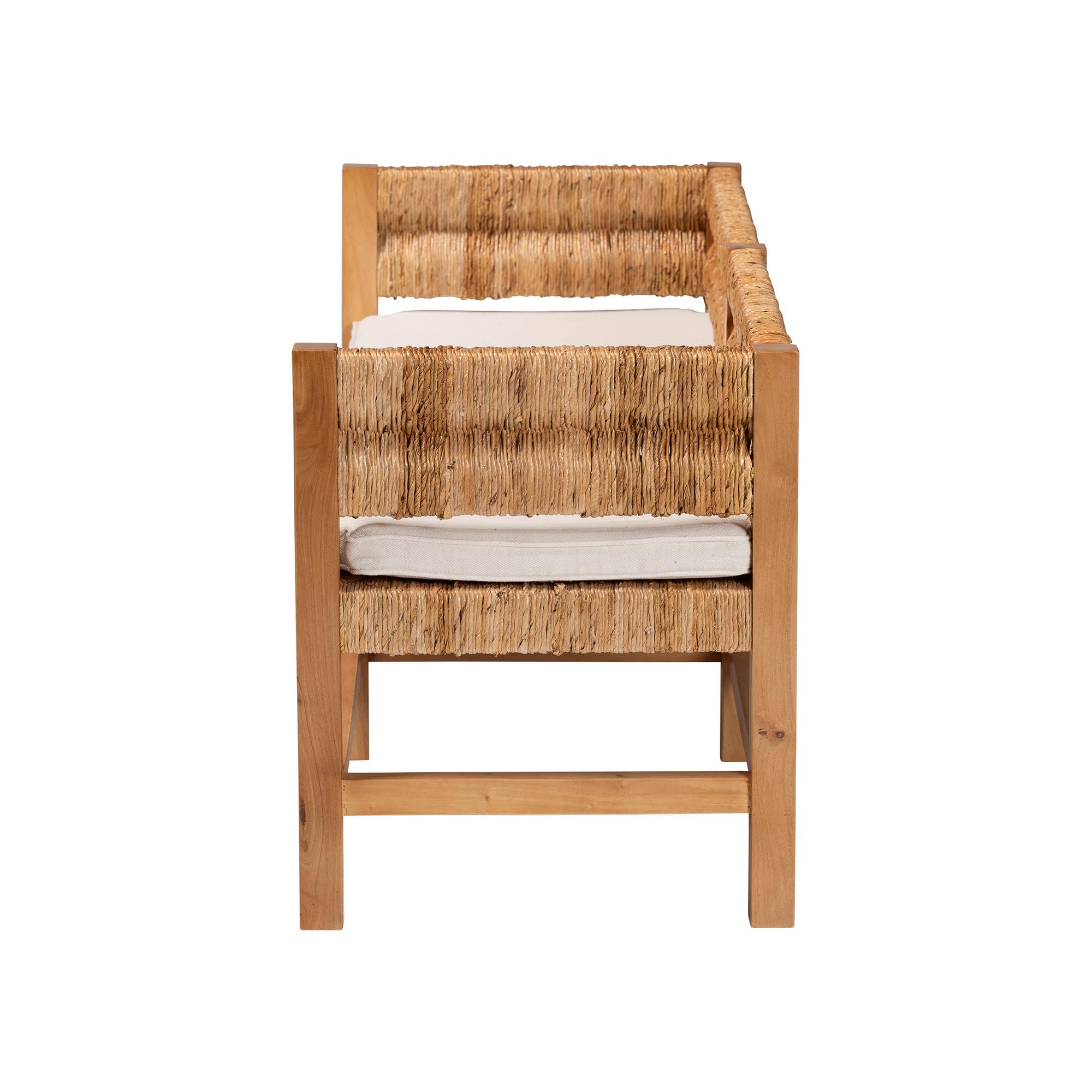 bali & pari Ismael Accent Bench - Handwoven Seagrass Accent Seating with Mahogany Wood Frame, Raised Back Bench for Entryway or Living Room