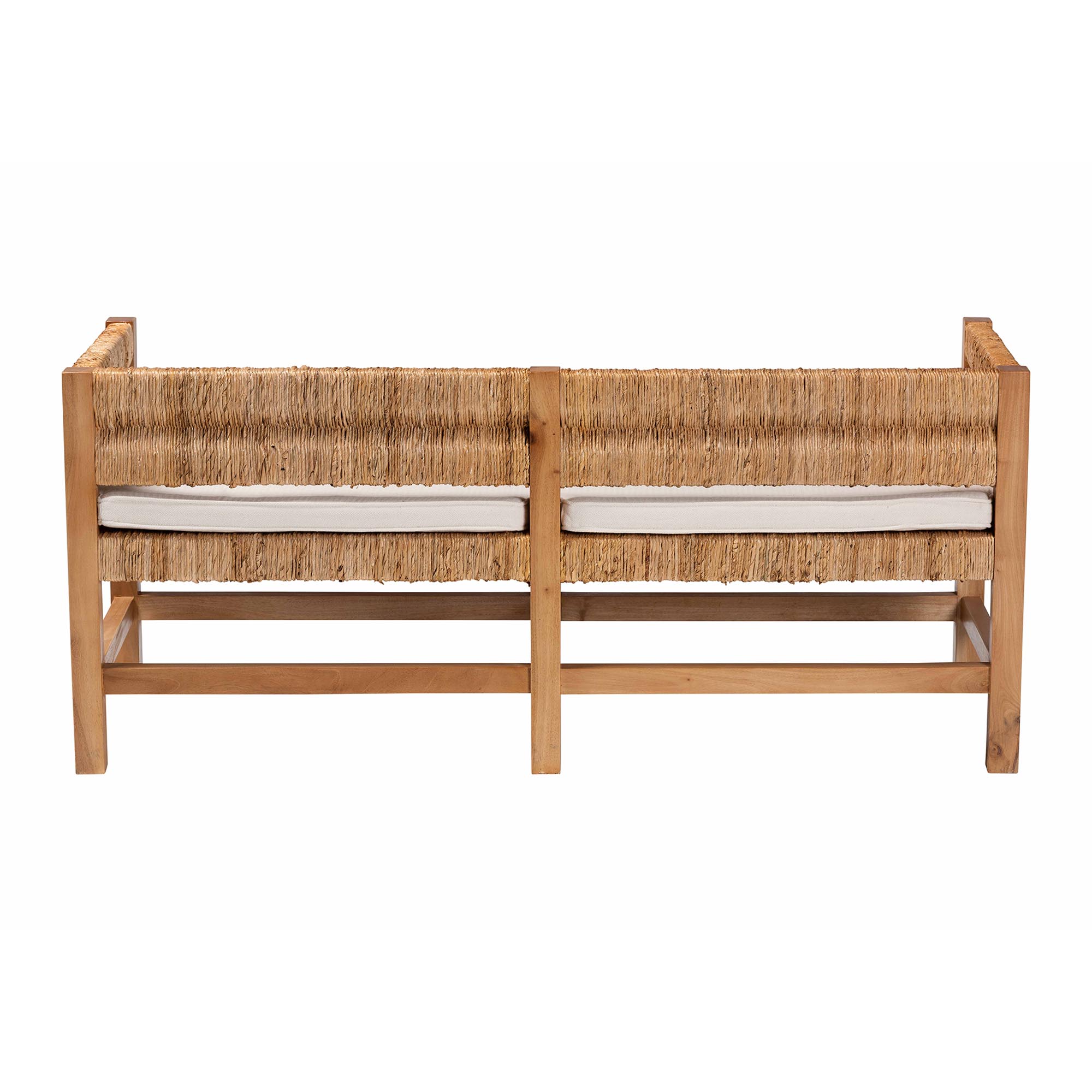 bali & pari Ismael Accent Bench - Handwoven Seagrass Accent Seating with Mahogany Wood Frame, Raised Back Bench for Entryway or Living Room