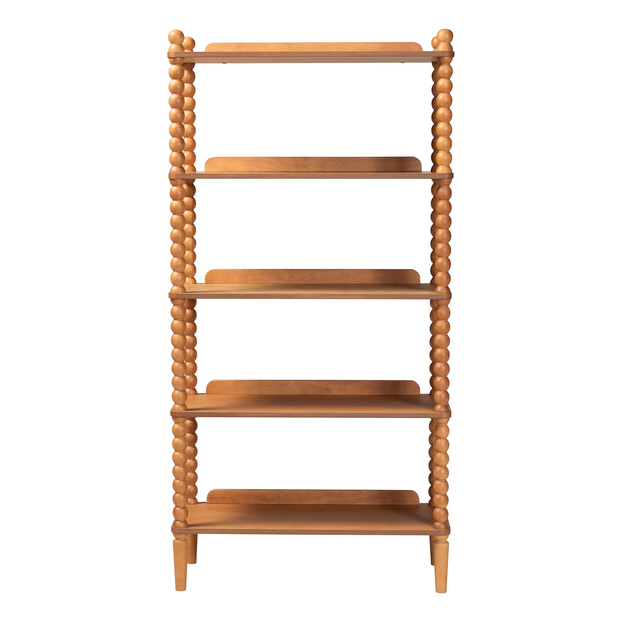 Baxton Studio Lucera Bobbin Display Shelf - 5-Tier Open Frame Vertical Bookcase with Spindle Posts for Living Room or Ofice, Oak Brown