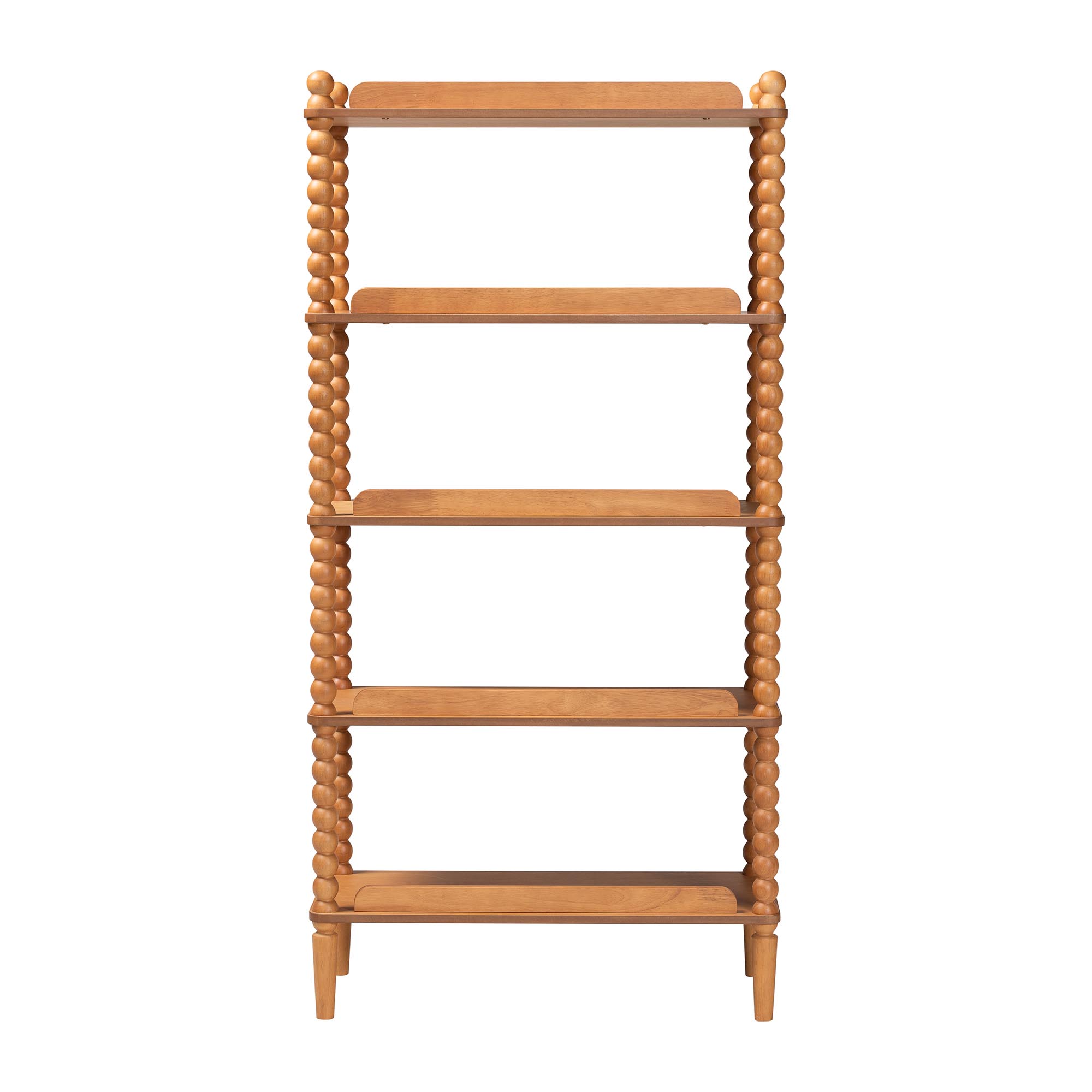 Baxton Studio Lucera Bobbin Display Shelf - 5-Tier Open Frame Vertical Bookcase with Spindle Posts for Living Room or Ofice, Oak Brown