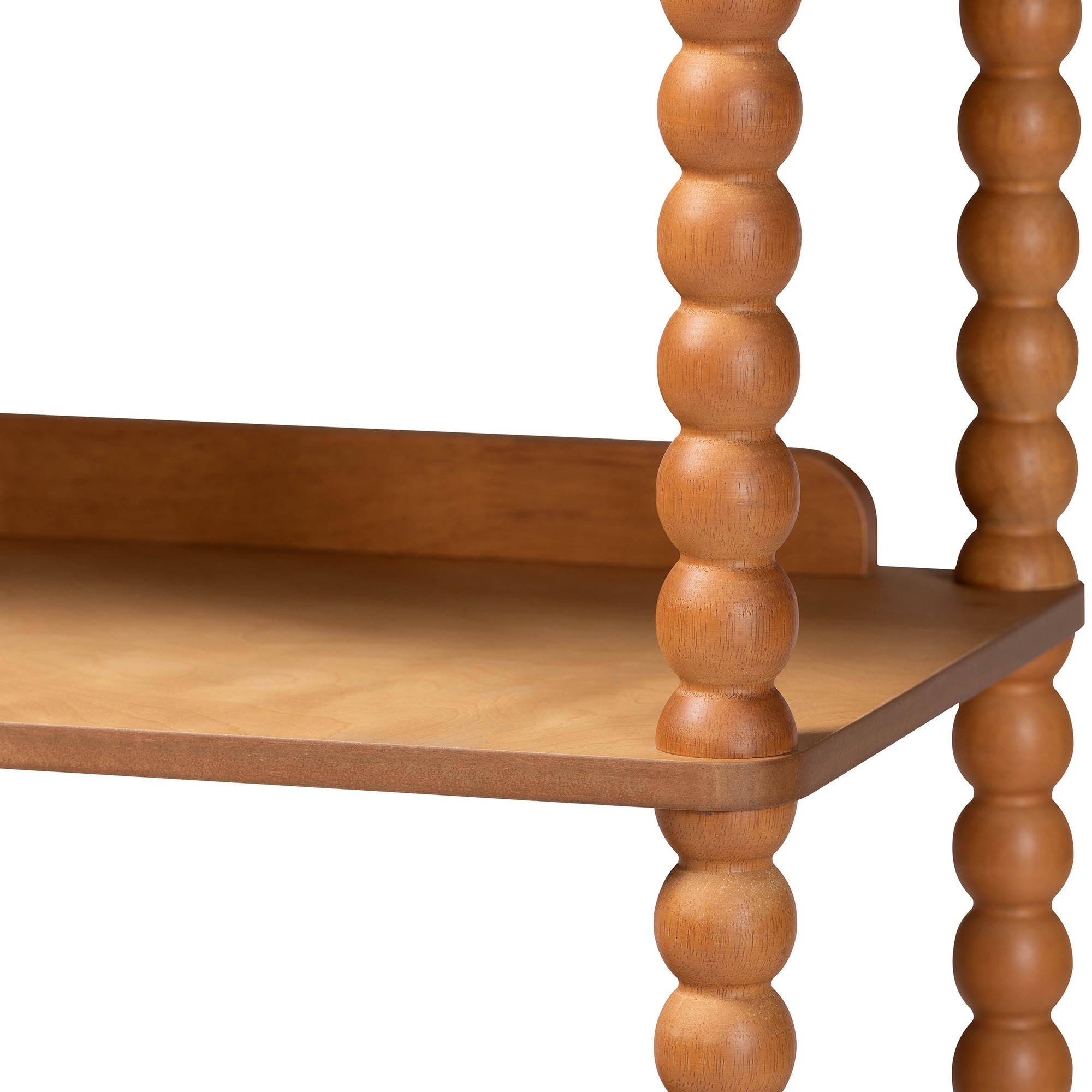 Baxton Studio Lucera Bobbin Display Shelf - 5-Tier Open Frame Vertical Bookcase with Spindle Posts for Living Room or Ofice, Oak Brown