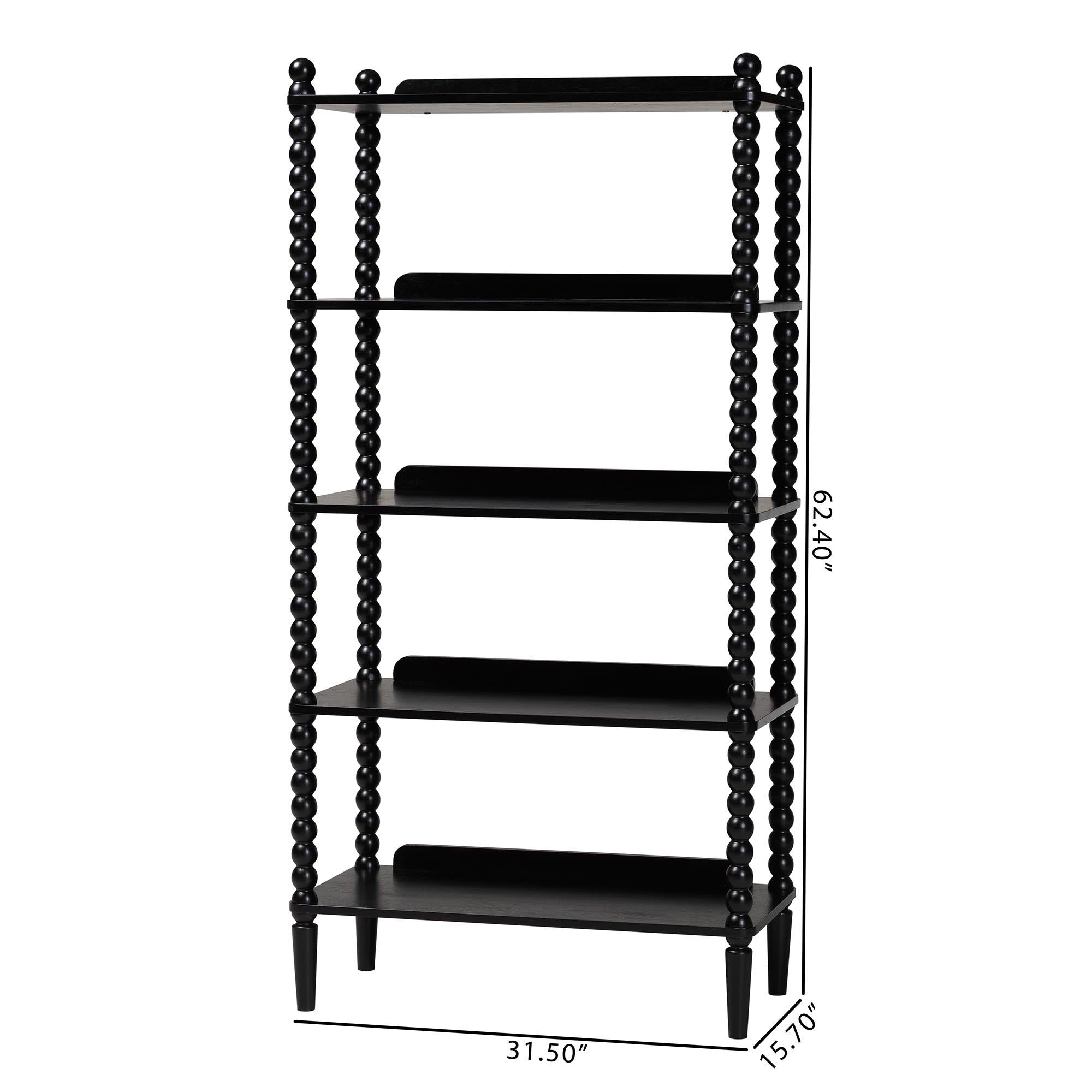 Baxton Studio Lucera Bobbin Display Shelf - 5-Tier Open Frame Vertical Bookcase with Spindle Posts for Living Room or Office, Black