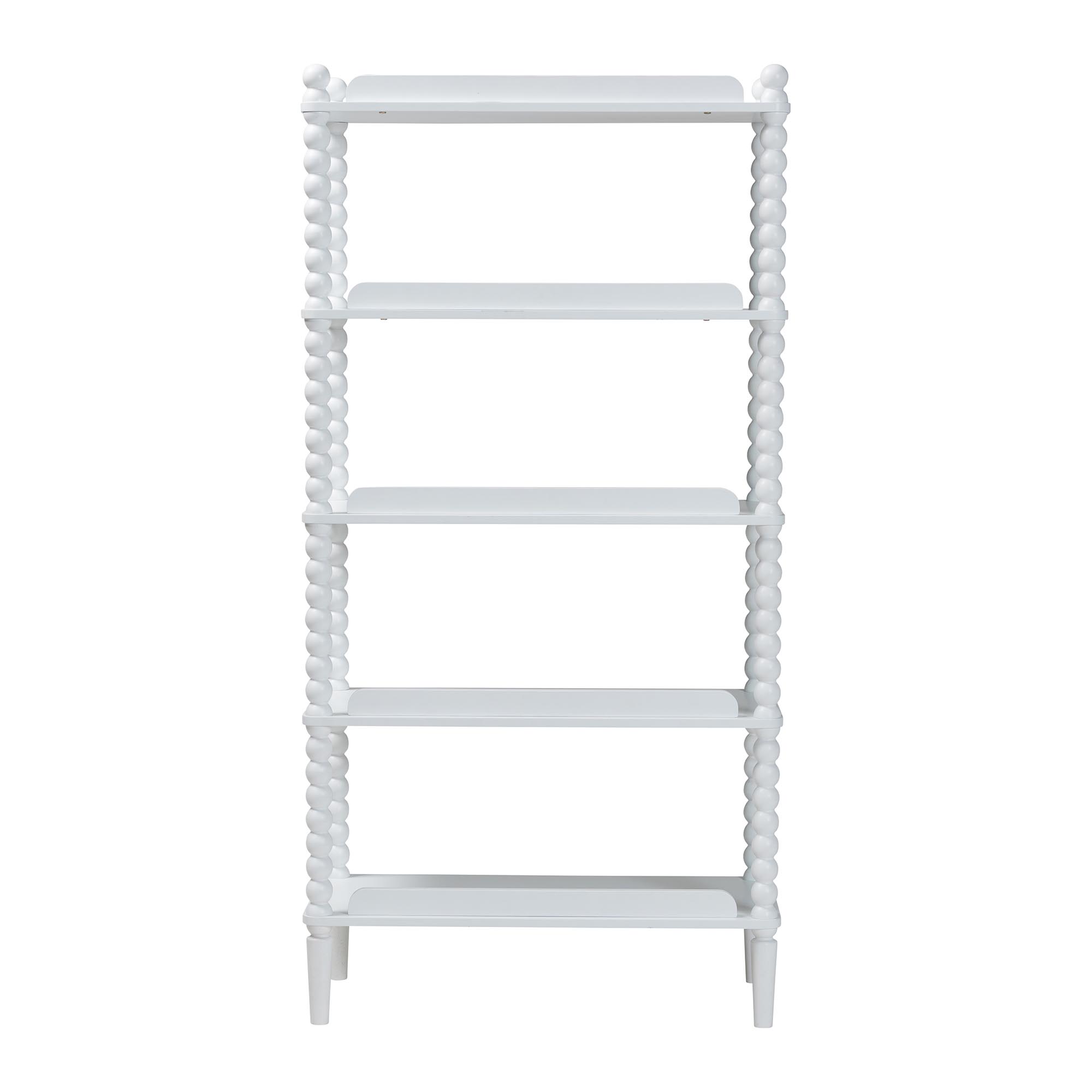 Baxton Studio Lucera Bobbin Display Shelf - 5-Tier Open Frame Vertical Bookcase with Spindle Posts for Living Room or Office, White