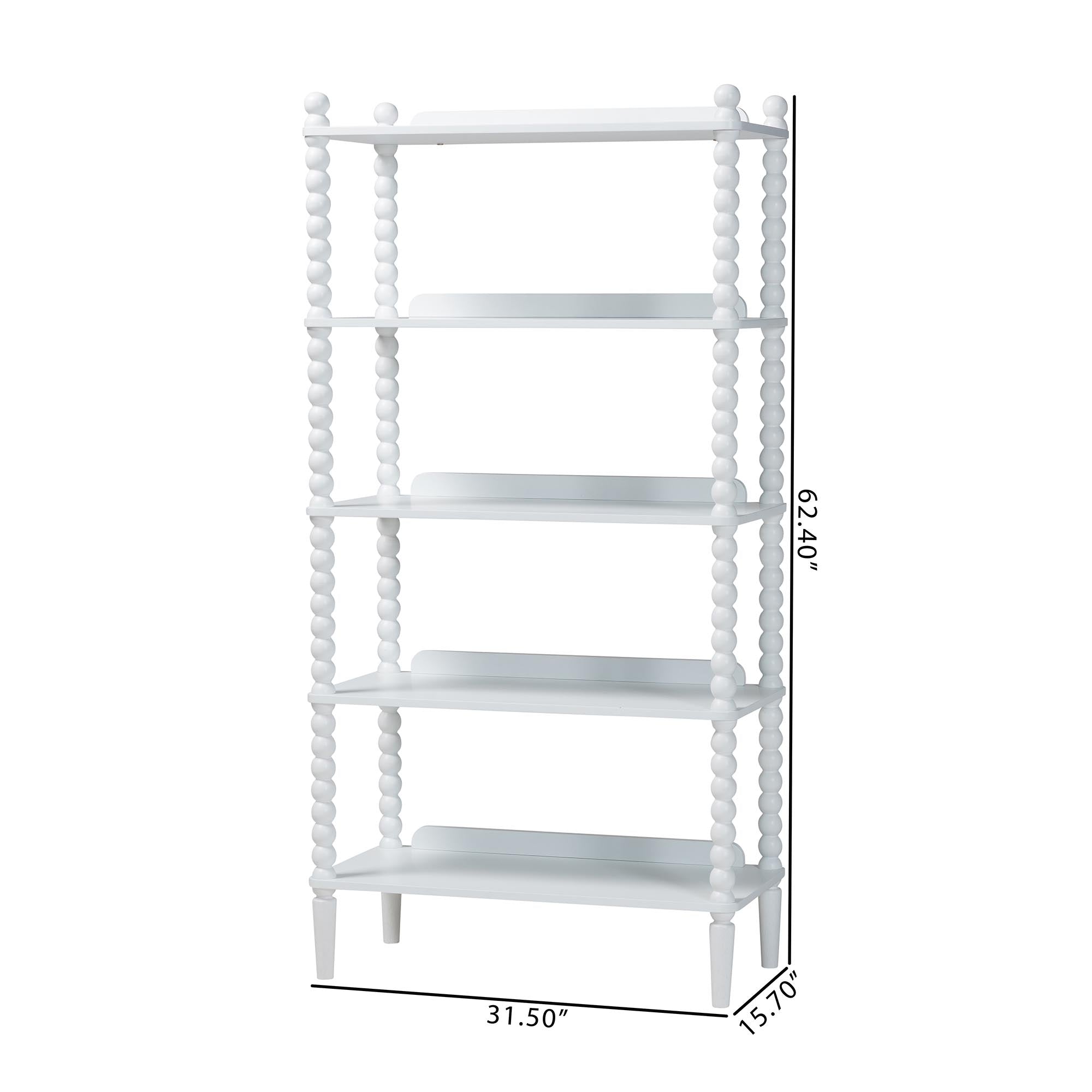 Baxton Studio Lucera Bobbin Display Shelf - 5-Tier Open Frame Vertical Bookcase with Spindle Posts for Living Room or Office, White