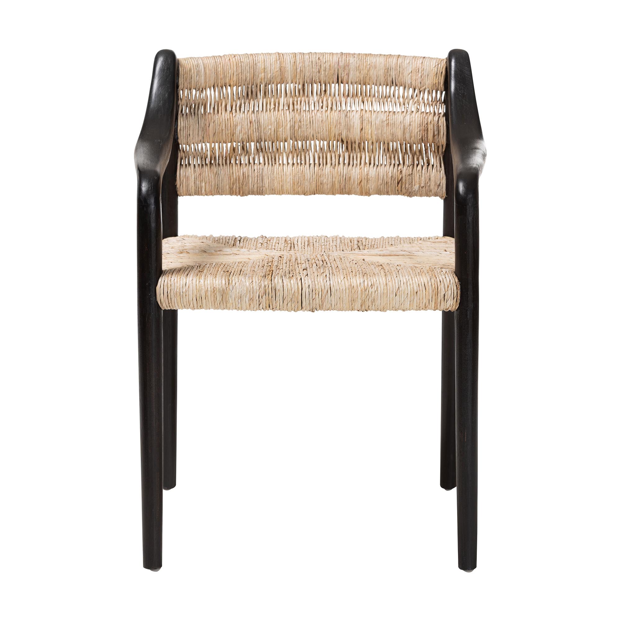 bali & pari Onda Handwoven Seagrass Dining Chair - Natural Fiber Wicker Armchair with Mahogany Wood Frame for Dining Room or Living Space