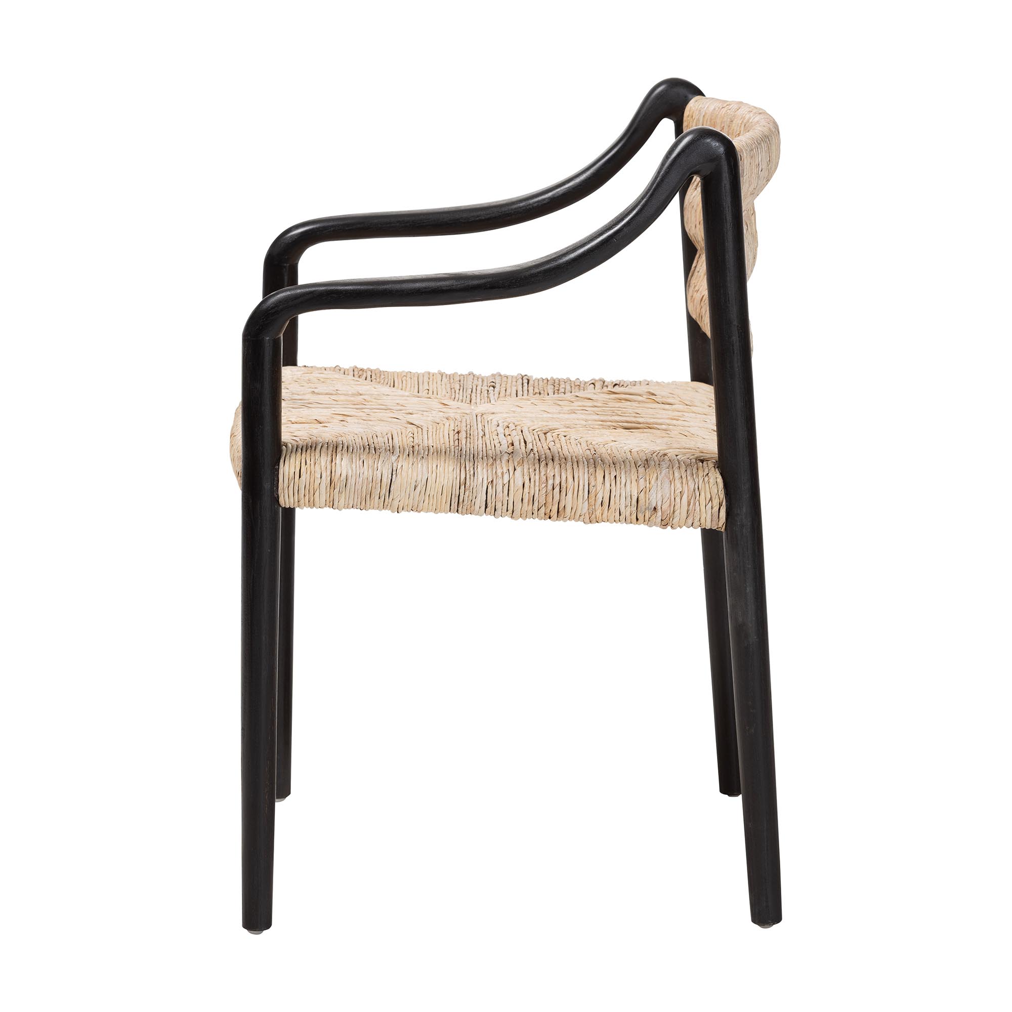 bali & pari Onda Handwoven Seagrass Dining Chair - Natural Fiber Wicker Armchair with Mahogany Wood Frame for Dining Room or Living Space