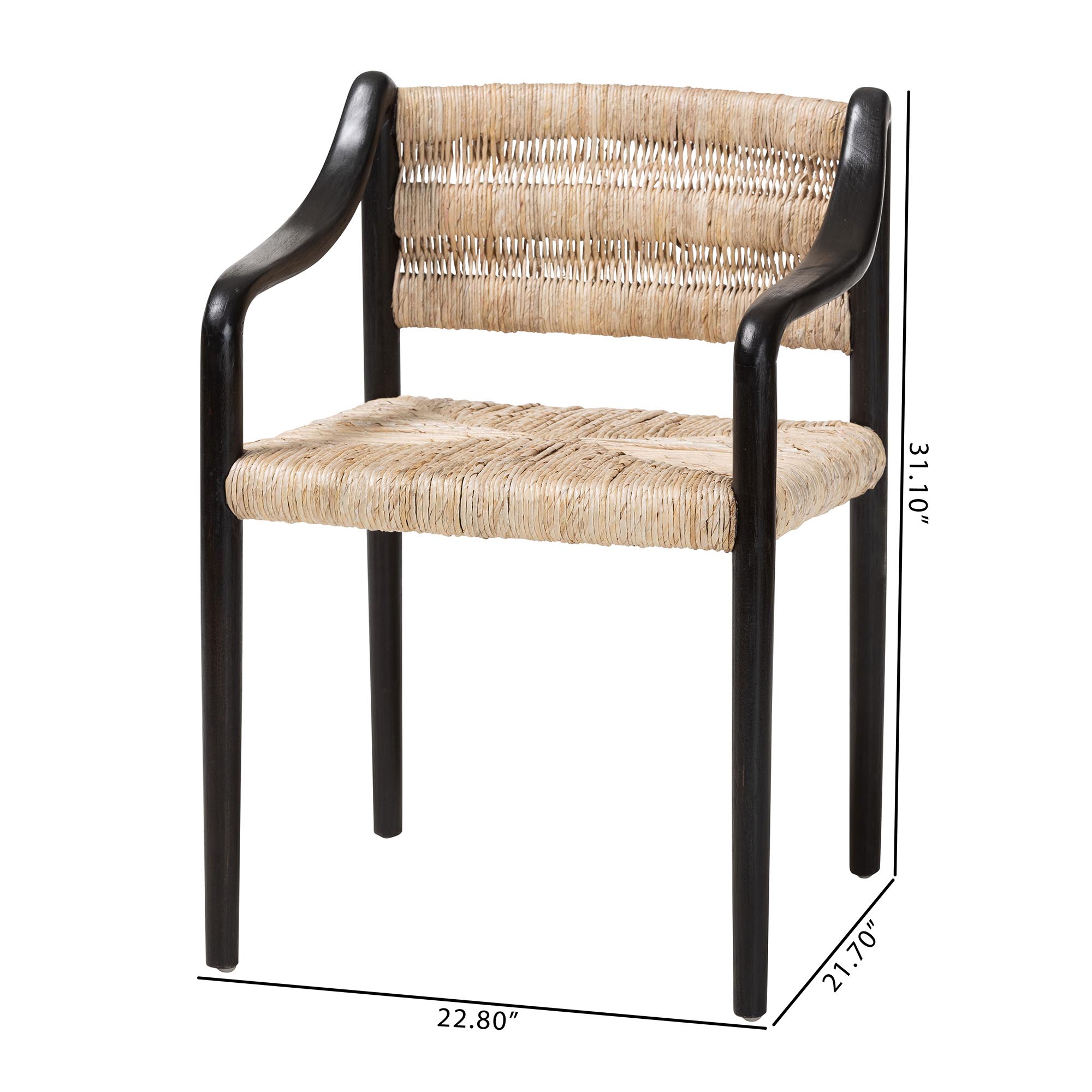 bali & pari Onda Handwoven Seagrass Dining Chair - Natural Fiber Wicker Armchair with Mahogany Wood Frame for Dining Room or Living Space