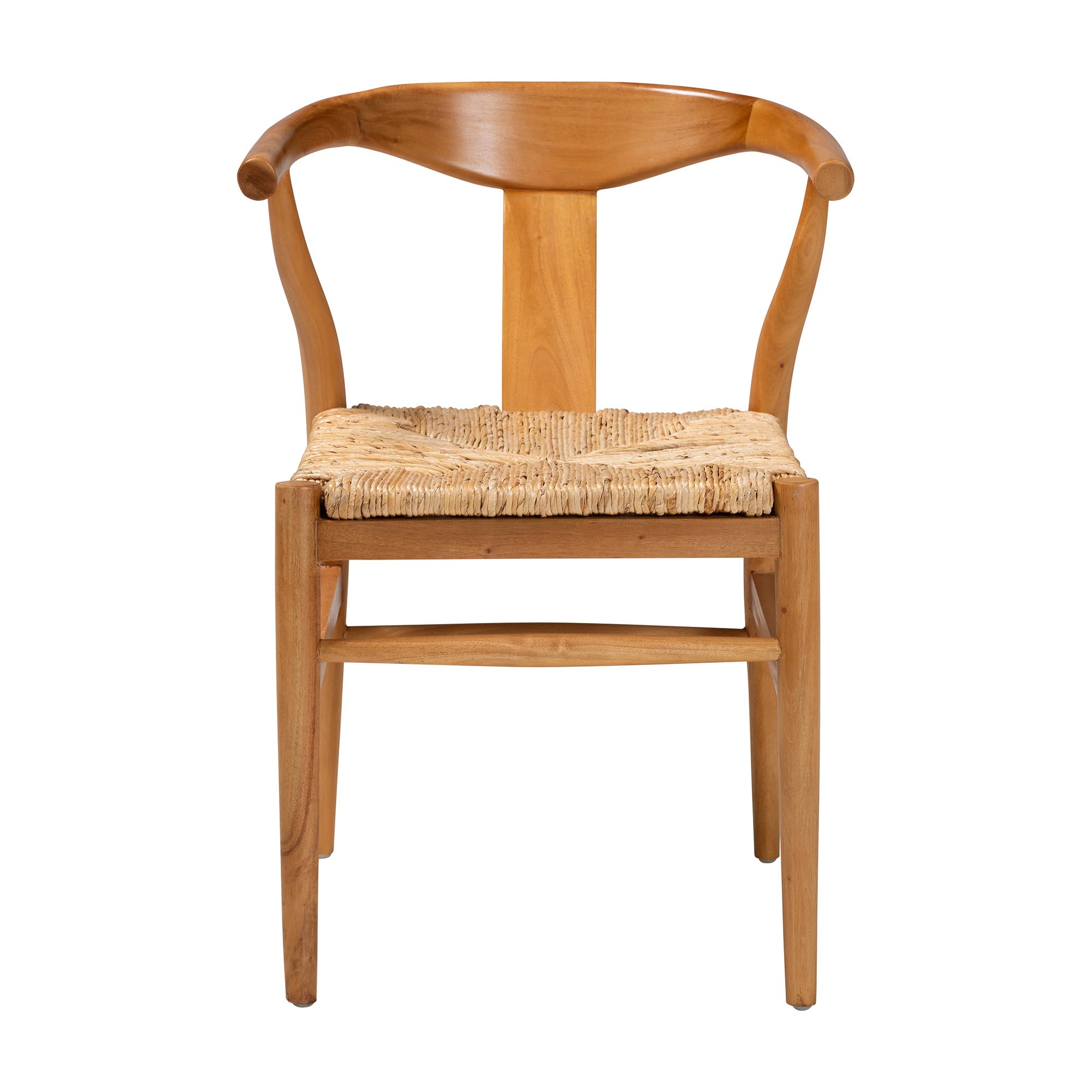 bali & pari Fika Dining Chair with Woven Seagrass Seat - Handwoven Wicker Armchair with Wishbone Backrest, Boho Coastal Seating