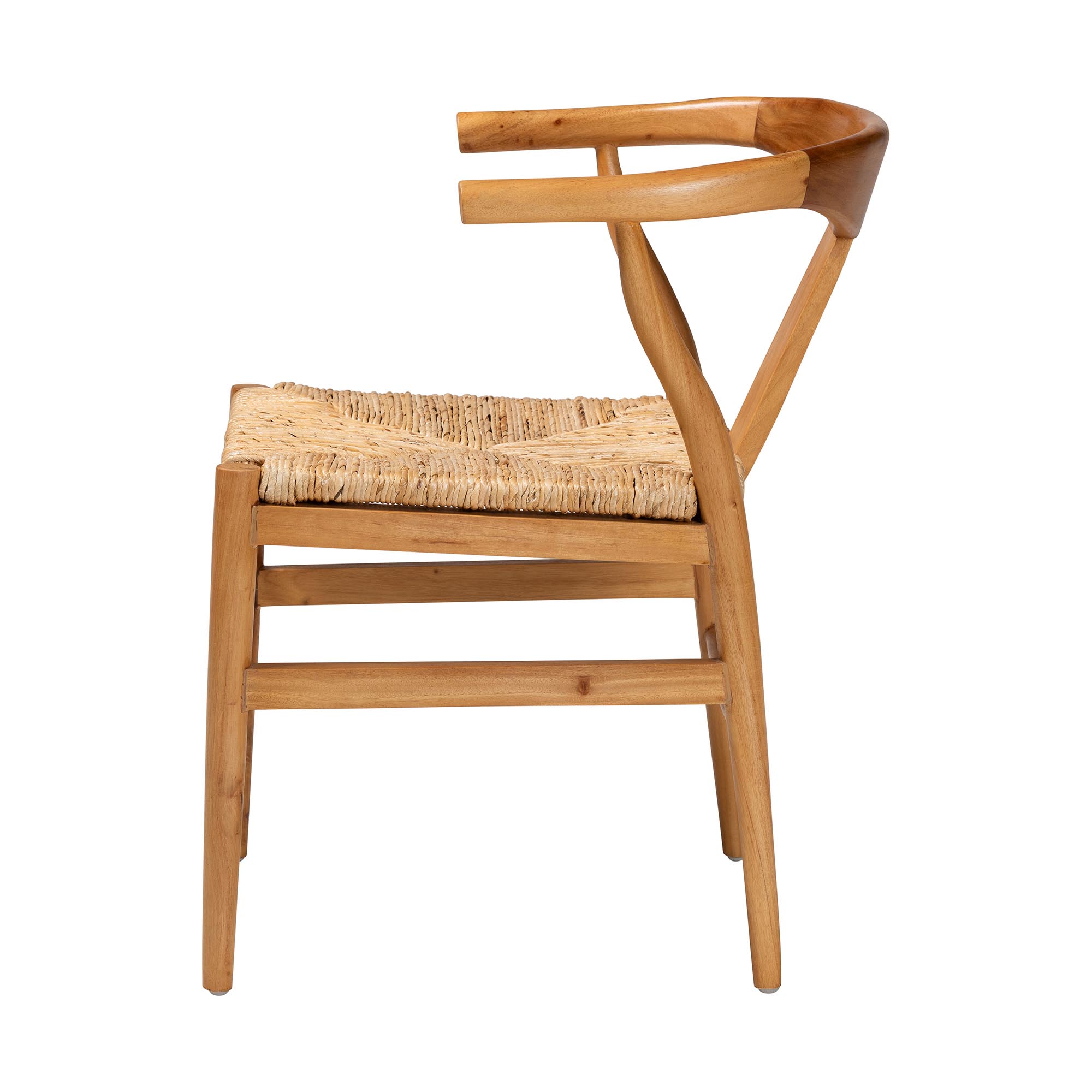 bali & pari Fika Dining Chair with Woven Seagrass Seat - Handwoven Wicker Armchair with Wishbone Backrest, Boho Coastal Seating