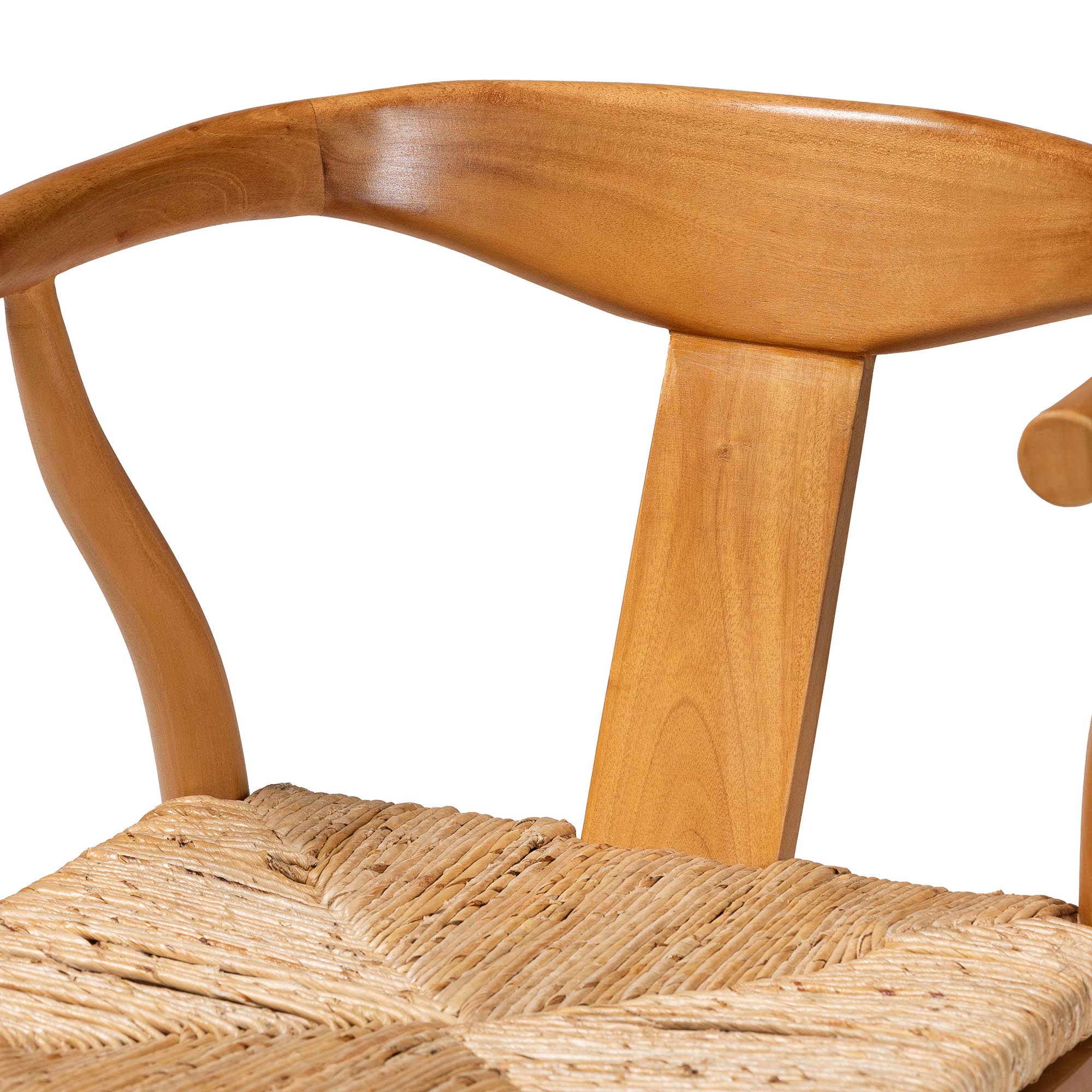 bali & pari Fika Dining Chair with Woven Seagrass Seat - Handwoven Wicker Armchair with Wishbone Backrest, Boho Coastal Seating