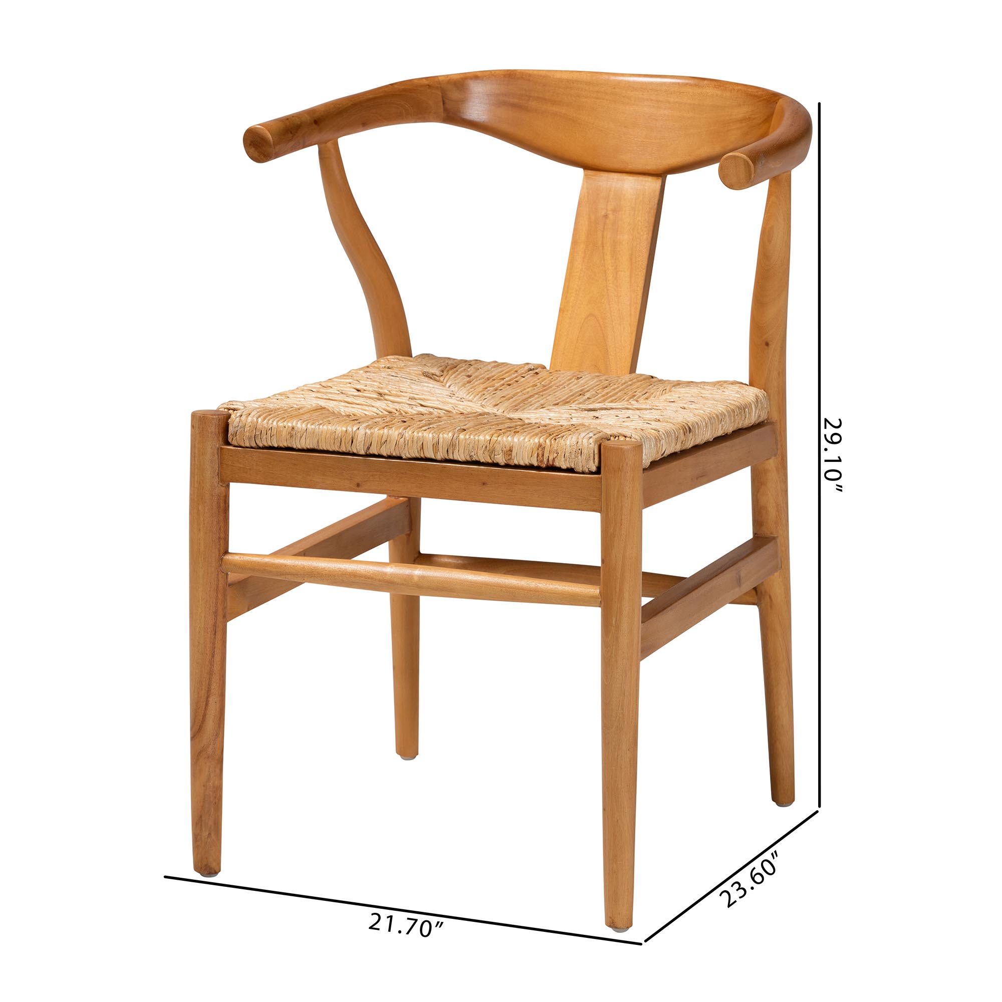 bali & pari Fika Dining Chair with Woven Seagrass Seat - Handwoven Wicker Armchair with Wishbone Backrest, Boho Coastal Seating