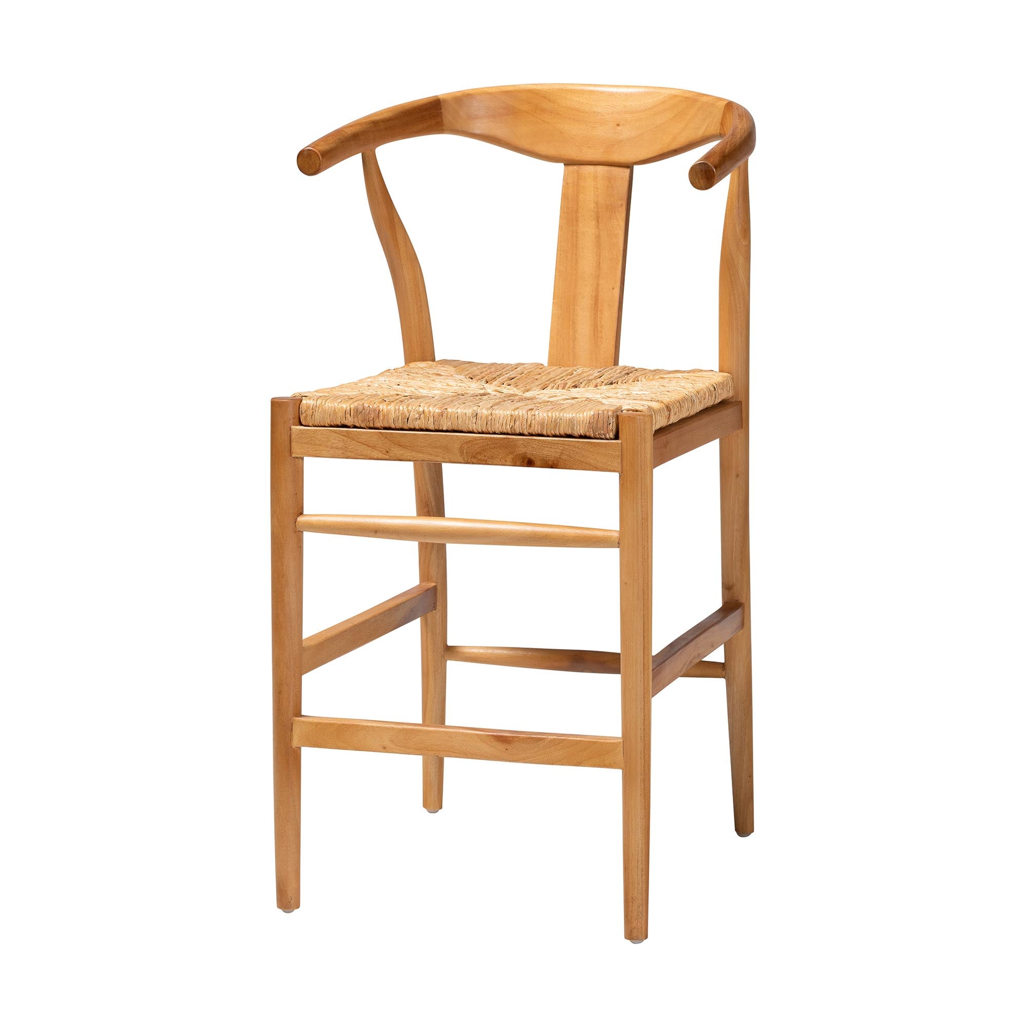 bali & pari Fika Counter Stool with Woven Seagrass Seat - Handwoven Wicker Stool with Arms and Wishbone Backrest, Boho Coastal Seating for Kitchen Island or Dining Counter
