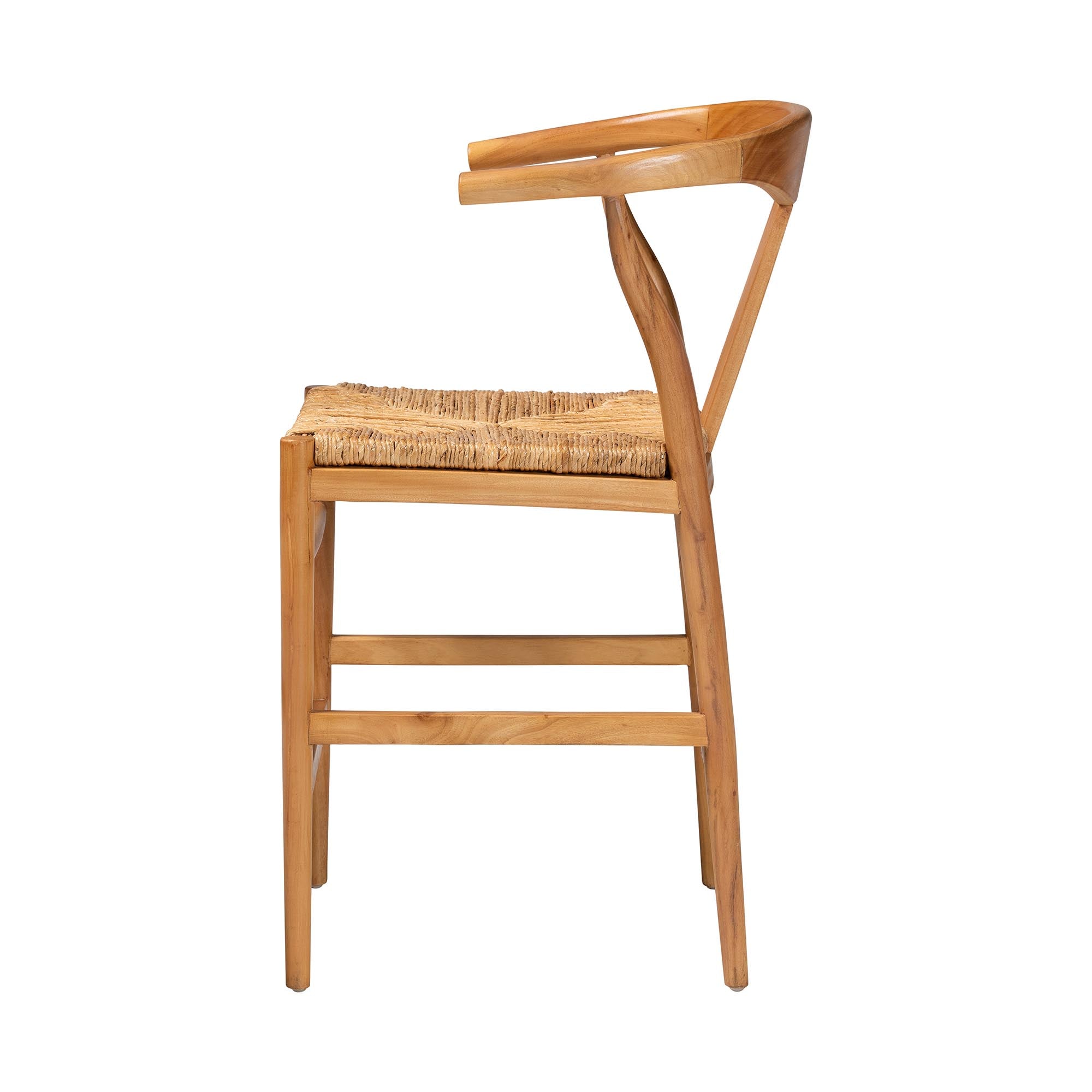 bali & pari Fika Counter Stool with Woven Seagrass Seat - Handwoven Wicker Stool with Arms and Wishbone Backrest, Boho Coastal Seating for Kitchen Island or Dining Counter