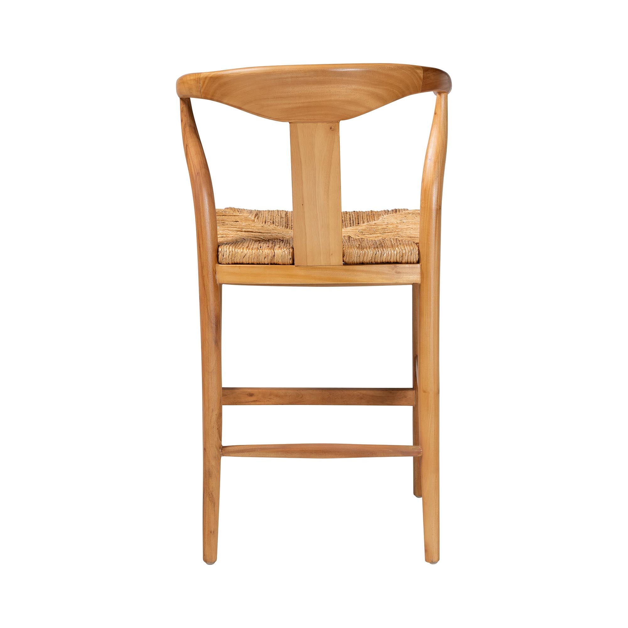 bali & pari Fika Counter Stool with Woven Seagrass Seat - Handwoven Wicker Stool with Arms and Wishbone Backrest, Boho Coastal Seating for Kitchen Island or Dining Counter