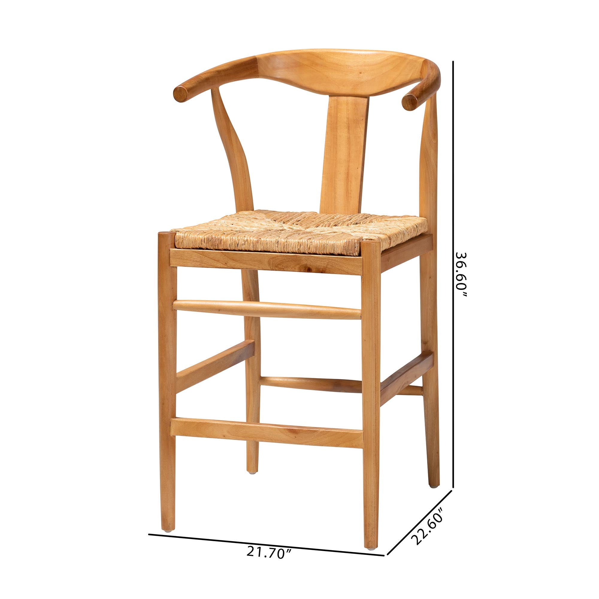 bali & pari Fika Counter Stool with Woven Seagrass Seat - Handwoven Wicker Stool with Arms and Wishbone Backrest, Boho Coastal Seating for Kitchen Island or Dining Counter
