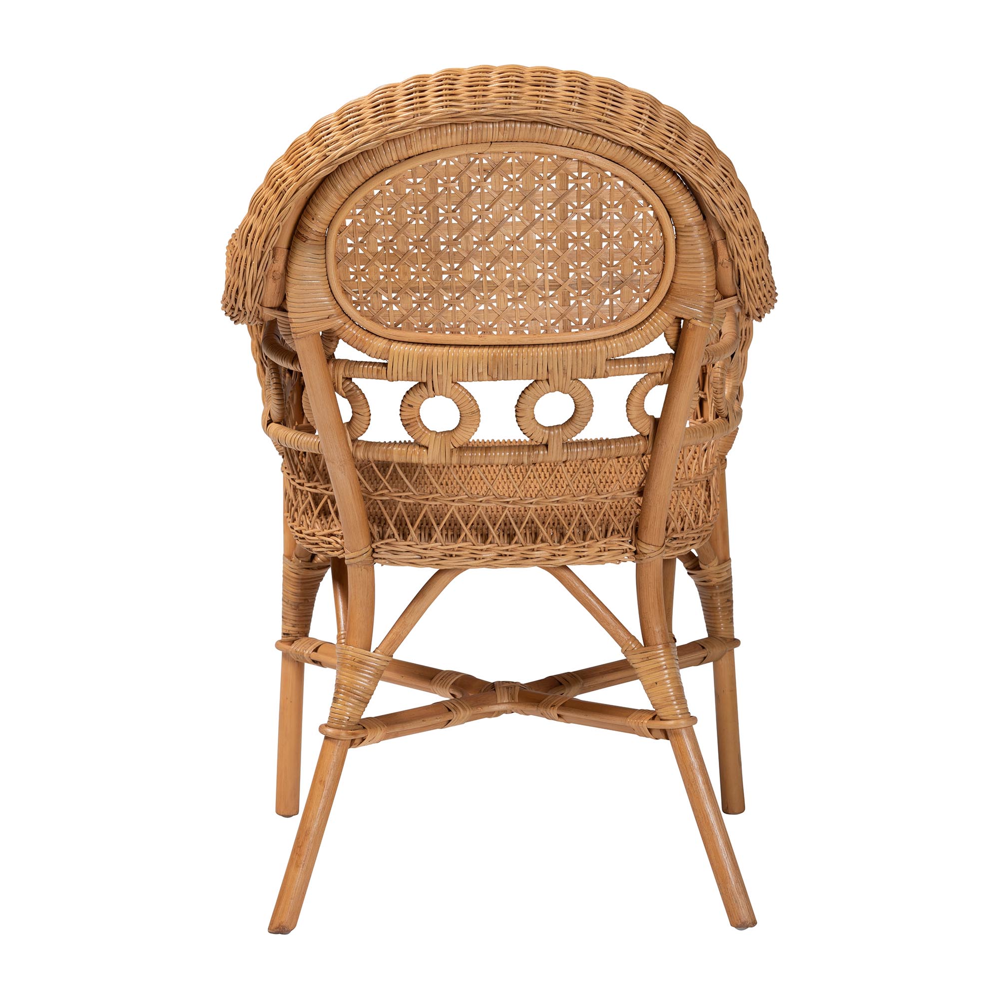 bali & pari Abigale Natural Rattan Dining Chair - Handwoven Wicker Accent Chair with Arms and Openwork Frame for Kitchen or Dining Room