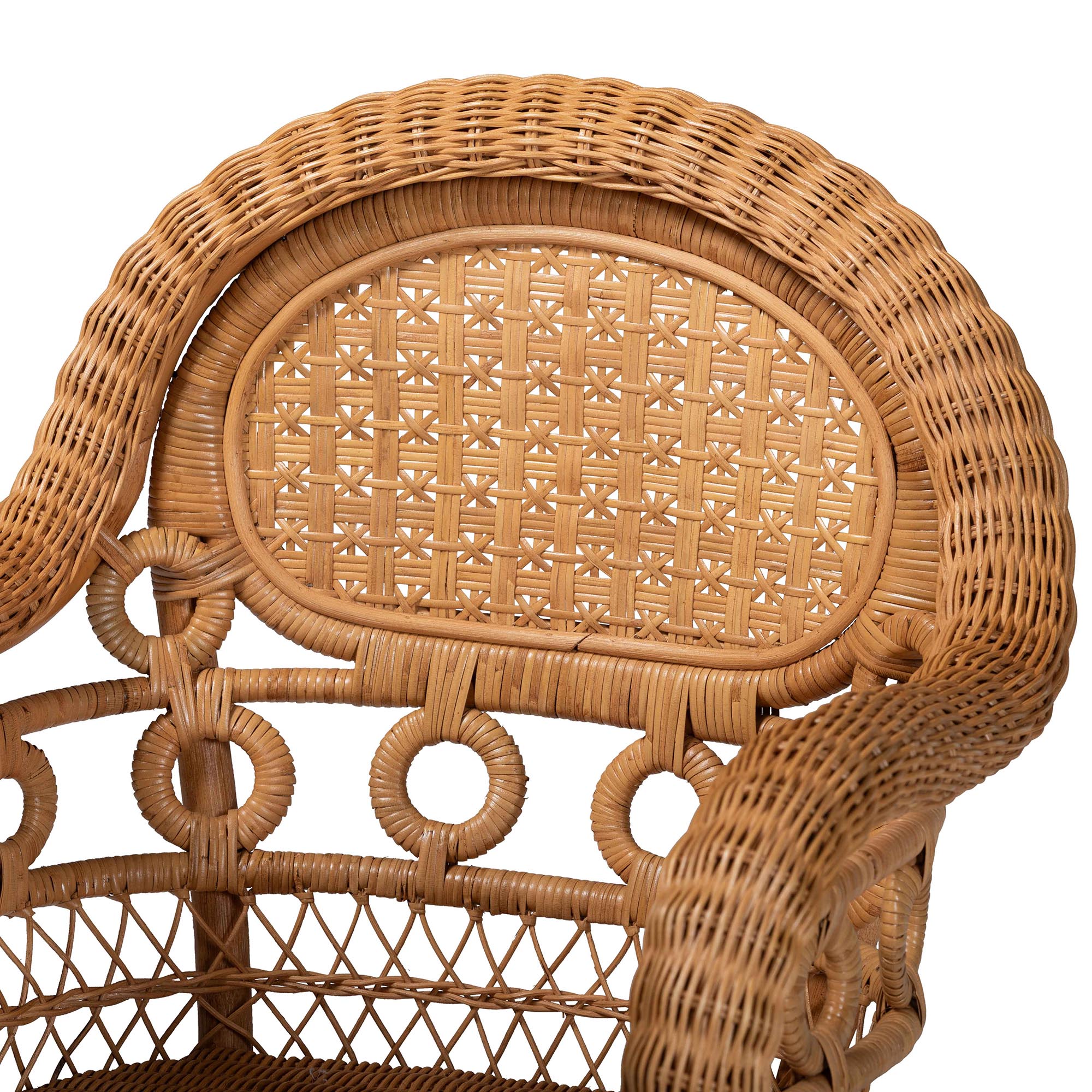 bali & pari Abigale Natural Rattan Dining Chair - Handwoven Wicker Accent Chair with Arms and Openwork Frame for Kitchen or Dining Room